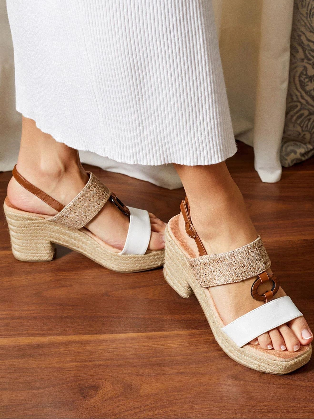 sandalias tacon alto con plataforma de espartos con plantilla gel Blanco 36