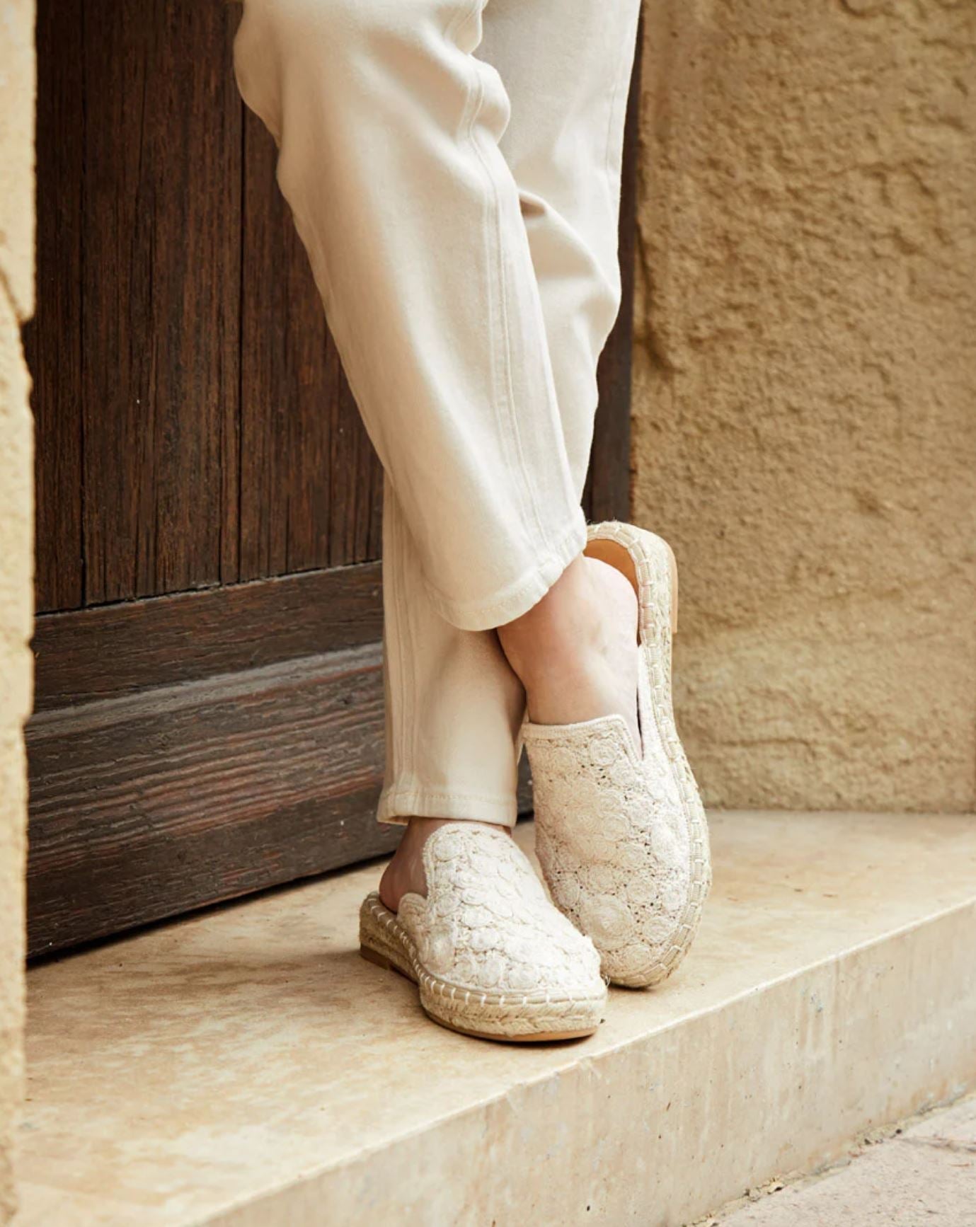 alpargata mule de encaje con suela de yute diseno bohemio y ligero ideal para looks casuales y frescos color Beige talla 37