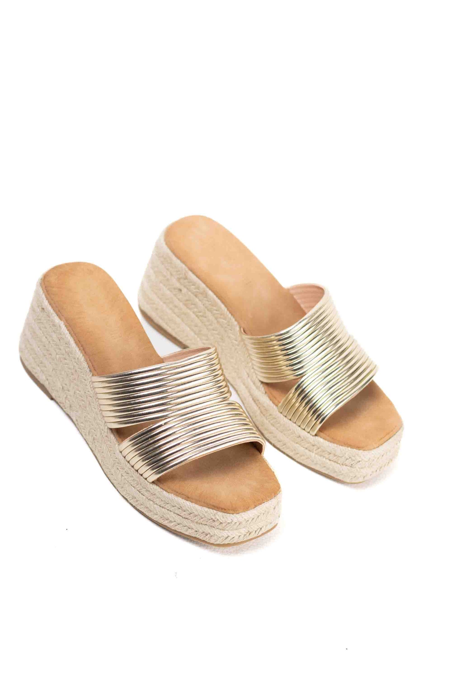 sandalias cunas espartos mujer con plataforma DORADO 39