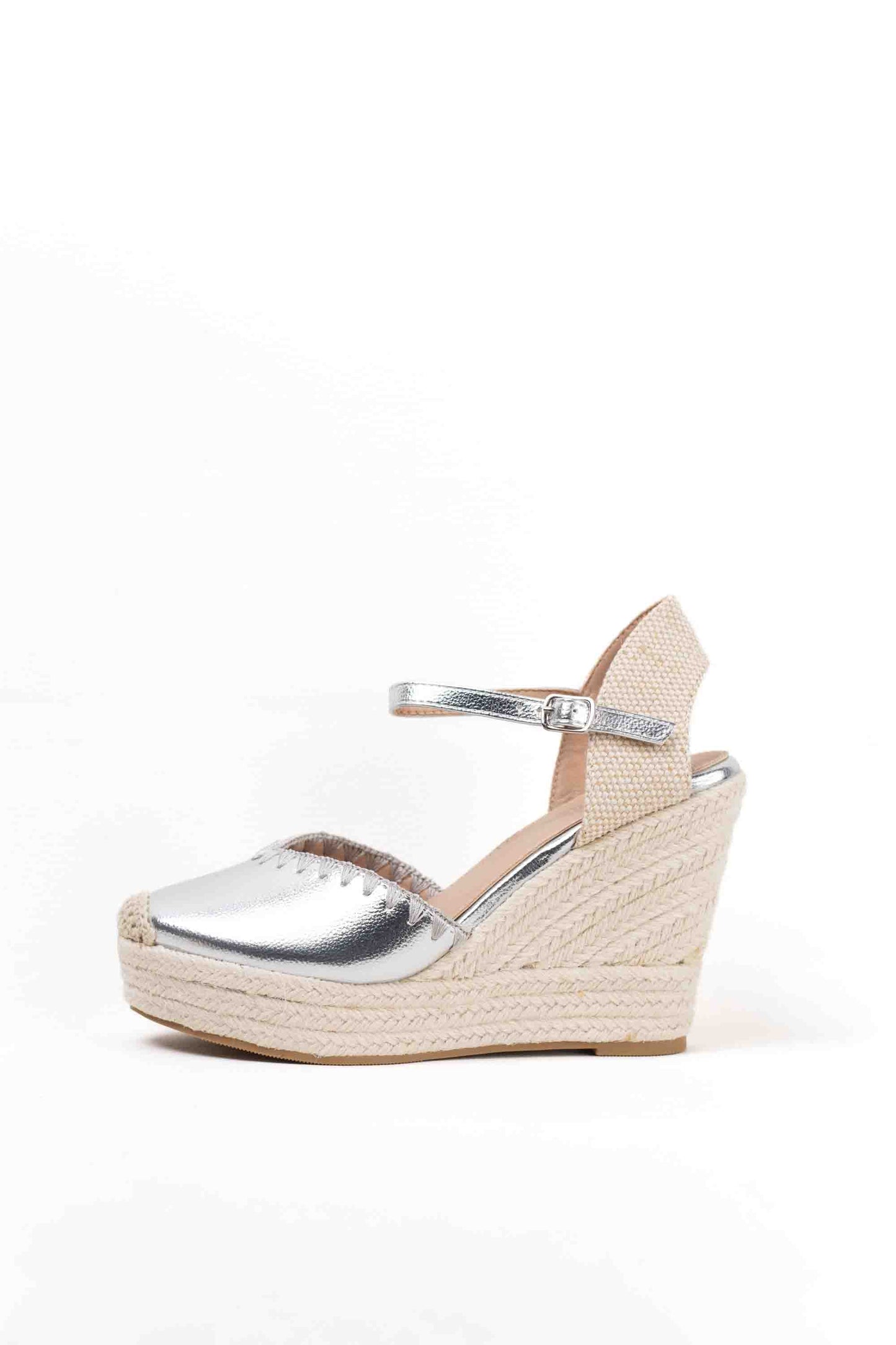alpargatas cunas espartos altas con plataforma color Plateado talla 39