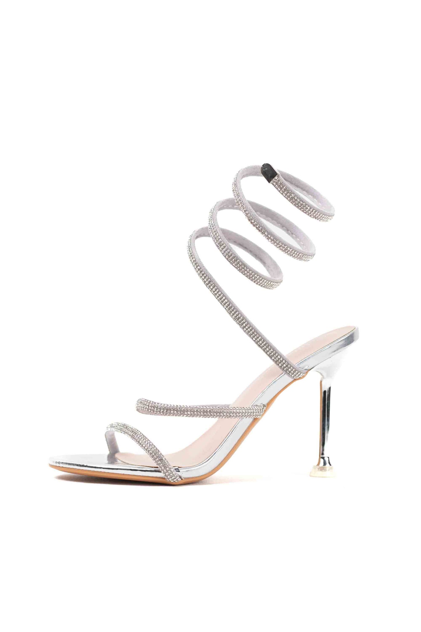 sandalias doradas con tiras de strass y tacon metalico elegante Plateado 39