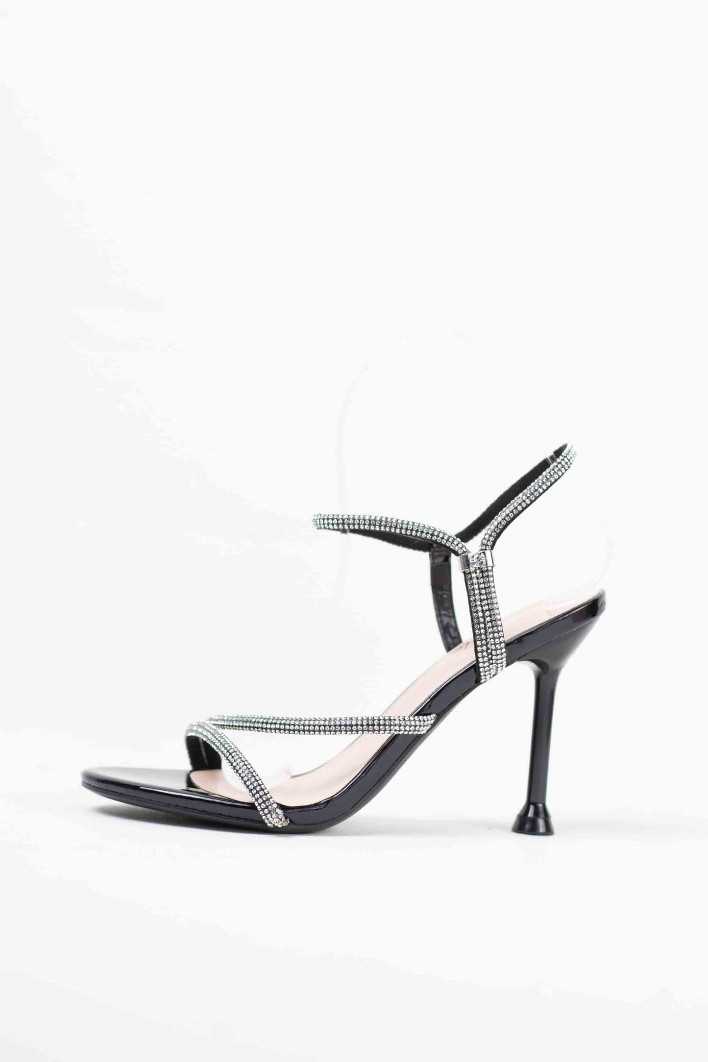 Sandalias doradas tacón alto mujer con adorno strass estilo elegante