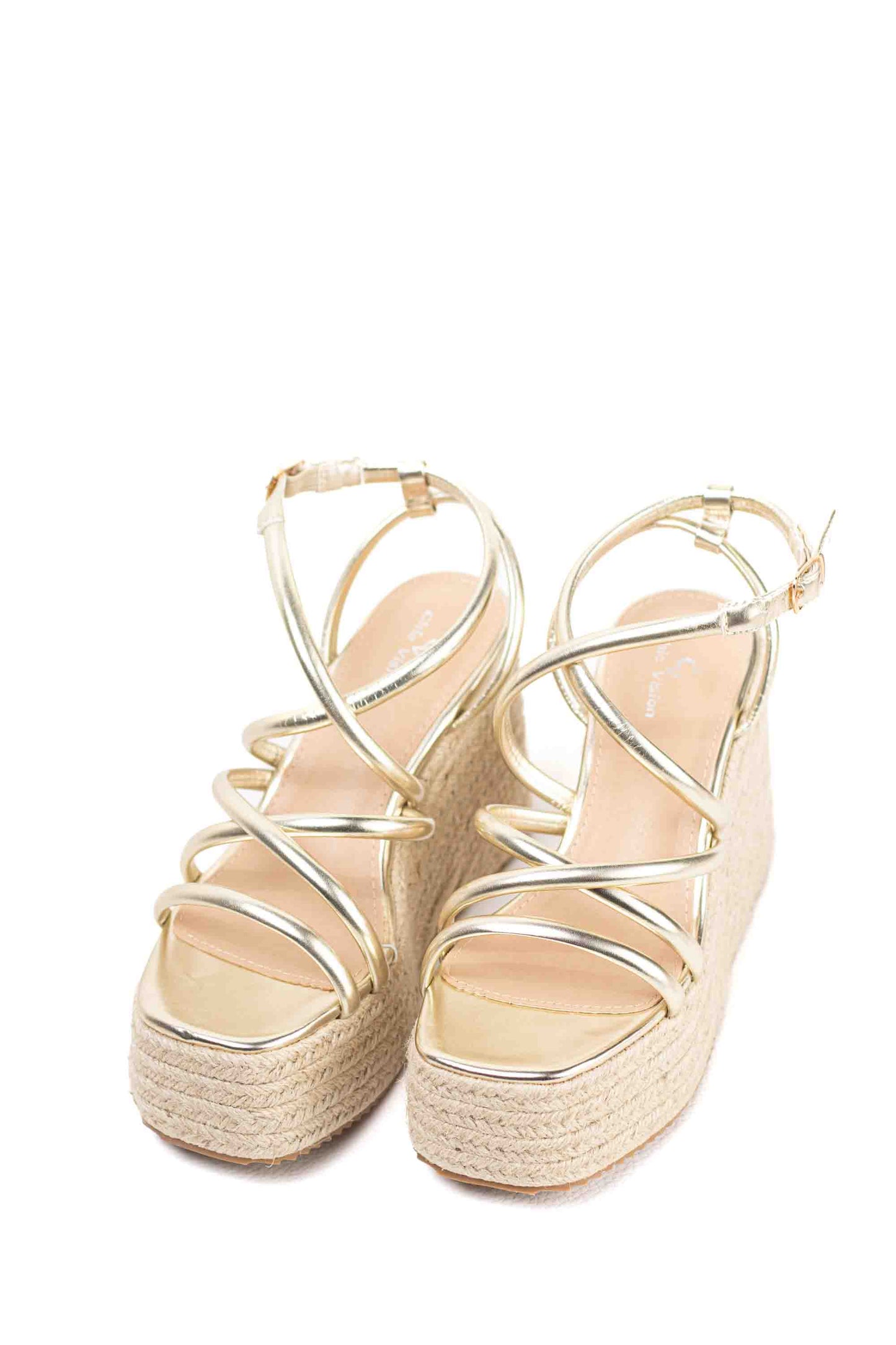 sandalias mujer doradas de tiras con plataforma de esparto color Dorado talla 37