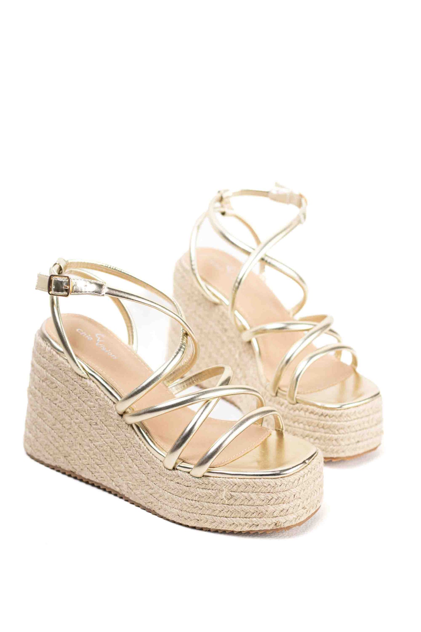 sandalias mujer doradas de tiras con plataforma de esparto color Dorado talla 38