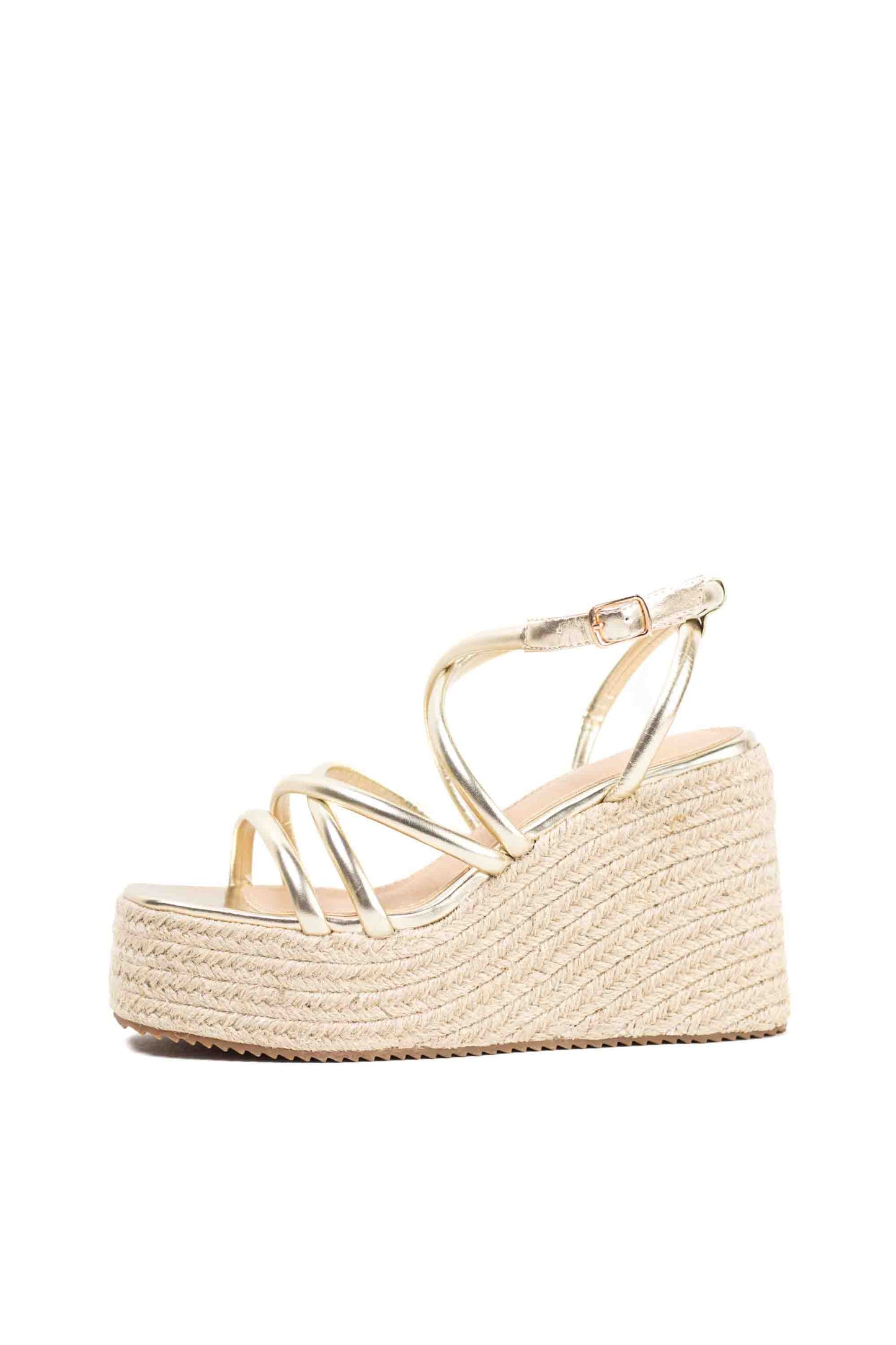 sandalias mujer doradas de tiras con plataforma de esparto color Dorado talla 40