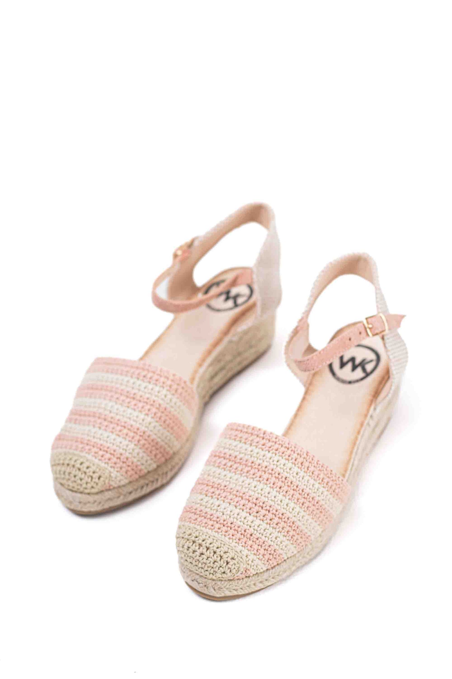 Alpargatas cuñas bajas de espartos mujer diseño crochet con rayas
