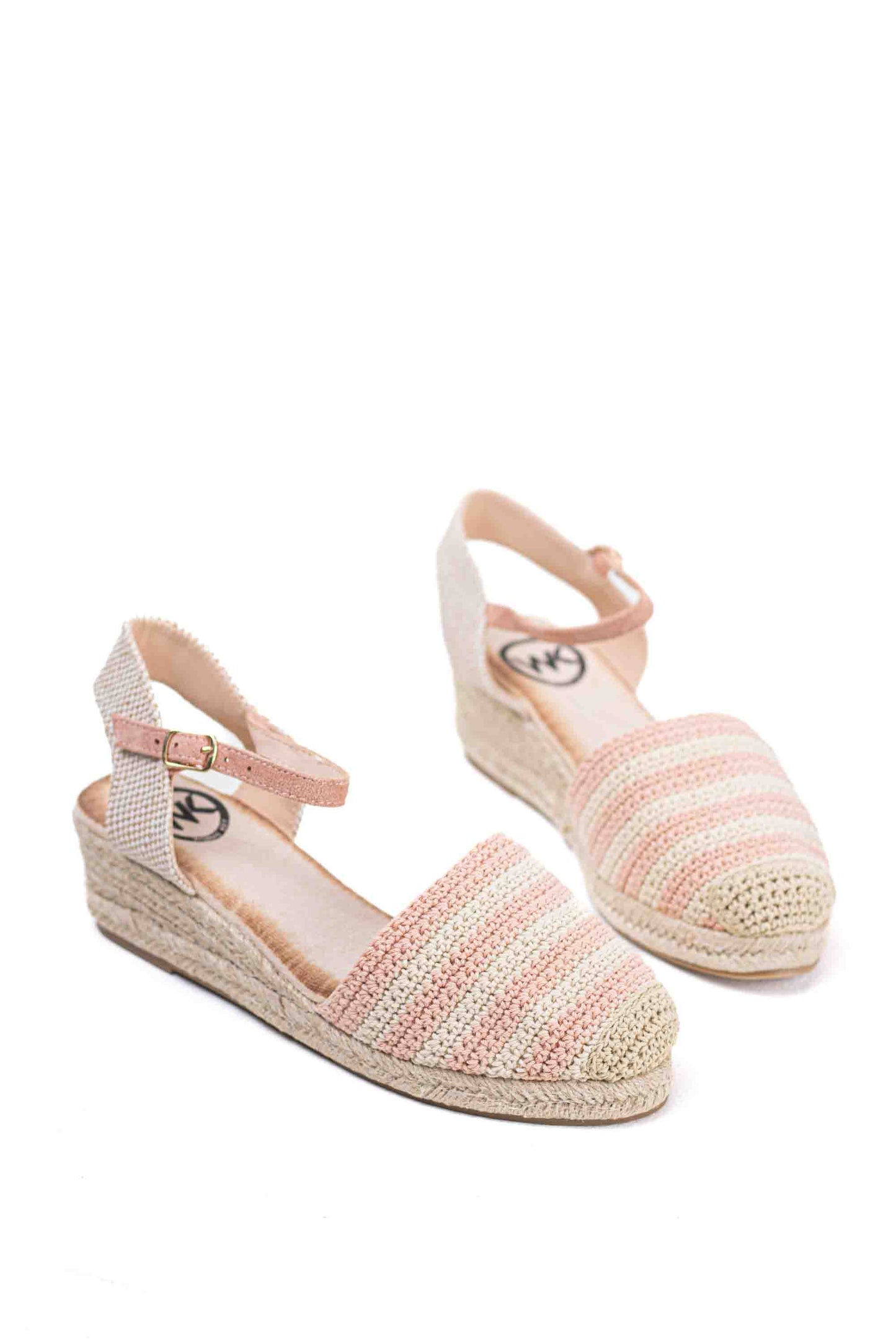 Alpargatas cuñas bajas de espartos mujer diseño crochet con rayas