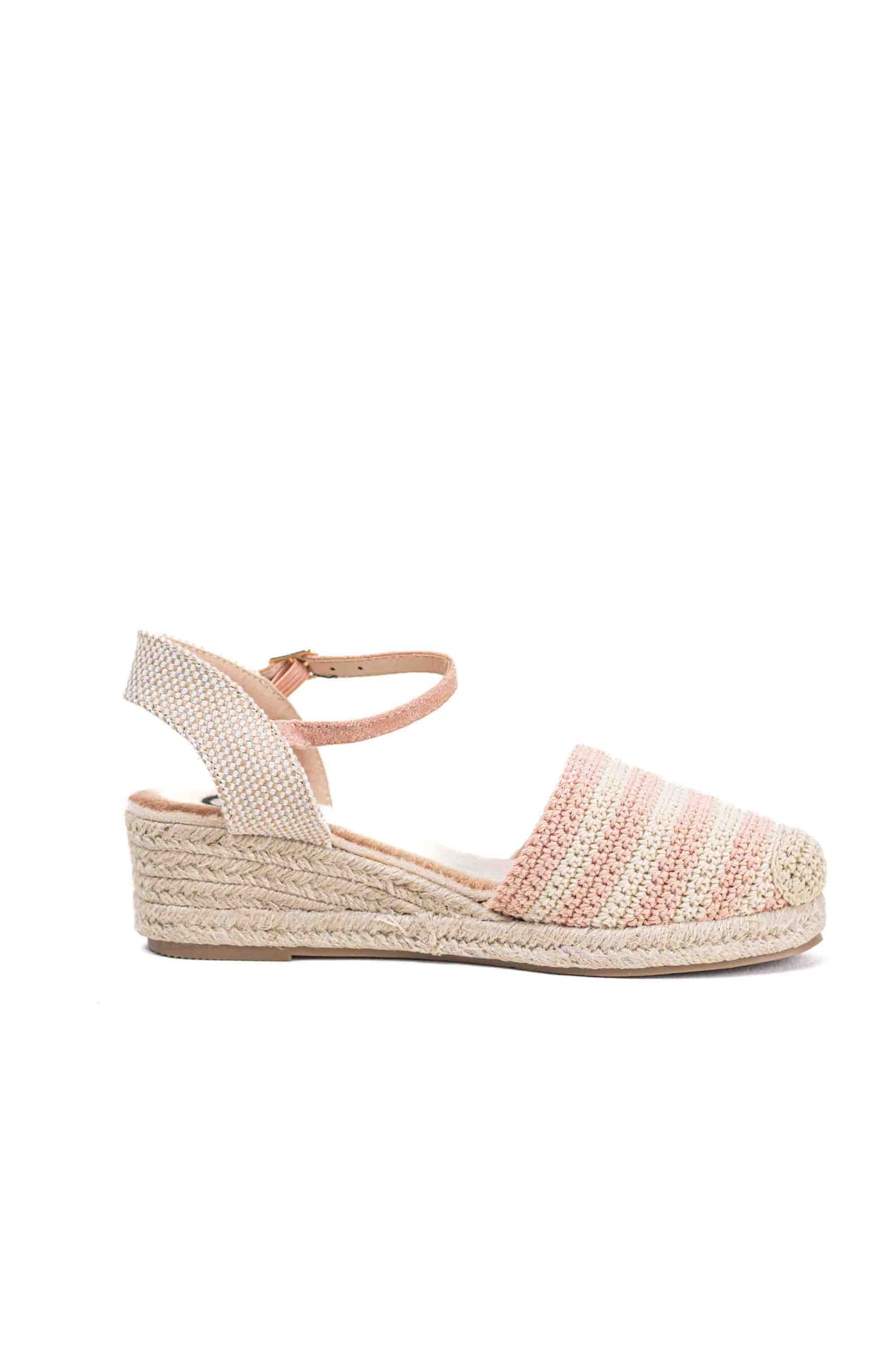 Alpargatas cuñas bajas de espartos mujer diseño crochet con rayas