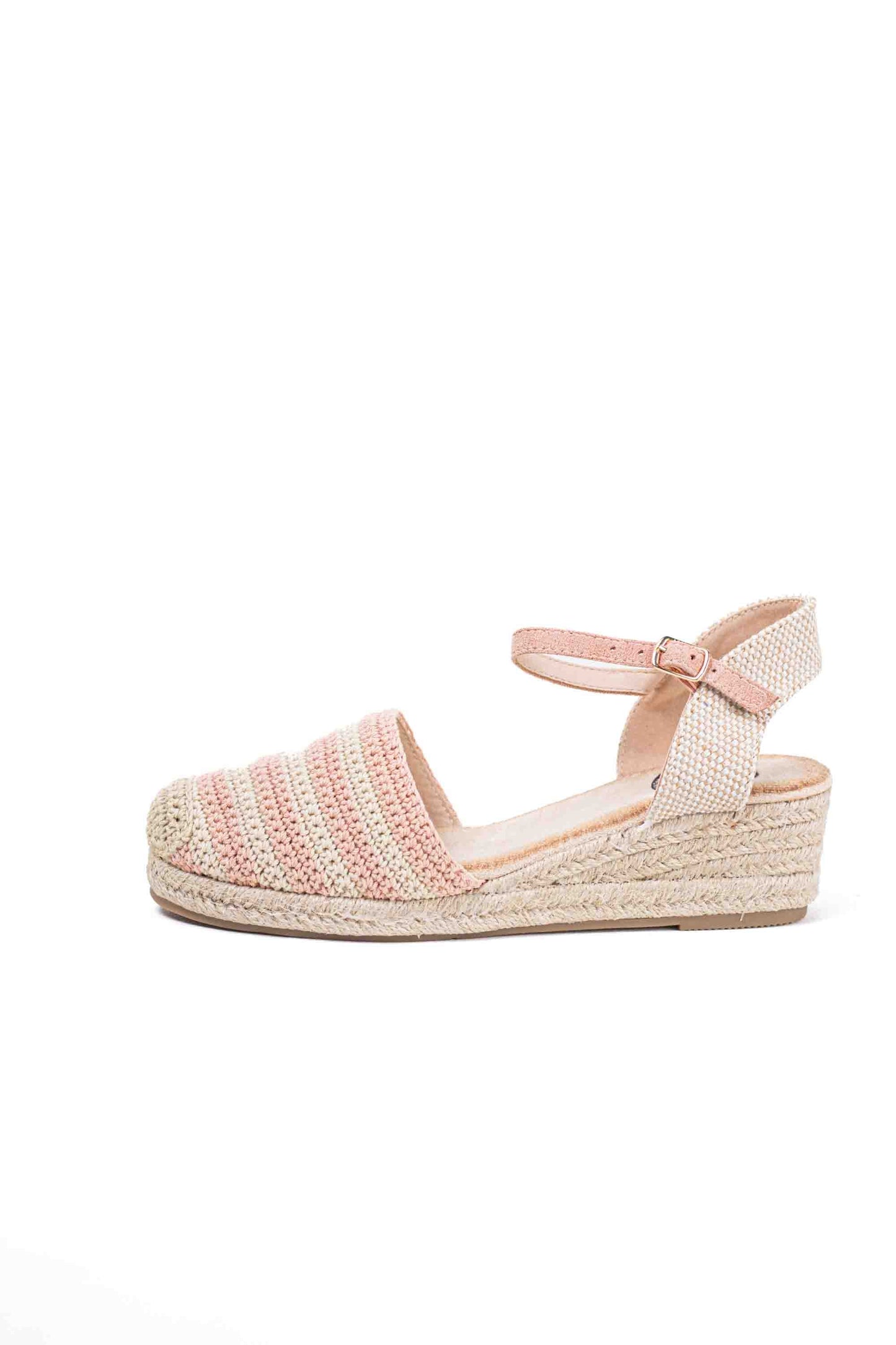 Alpargatas cuñas bajas de espartos mujer diseño crochet con rayas