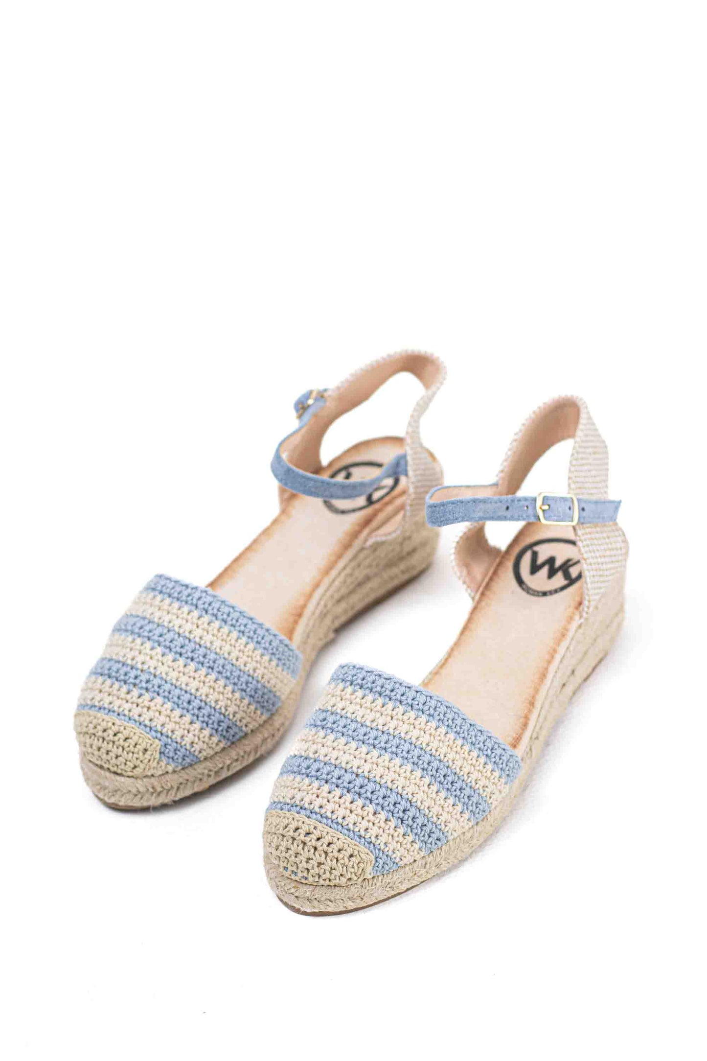 Alpargatas cuñas bajas de espartos mujer diseño crochet con rayas