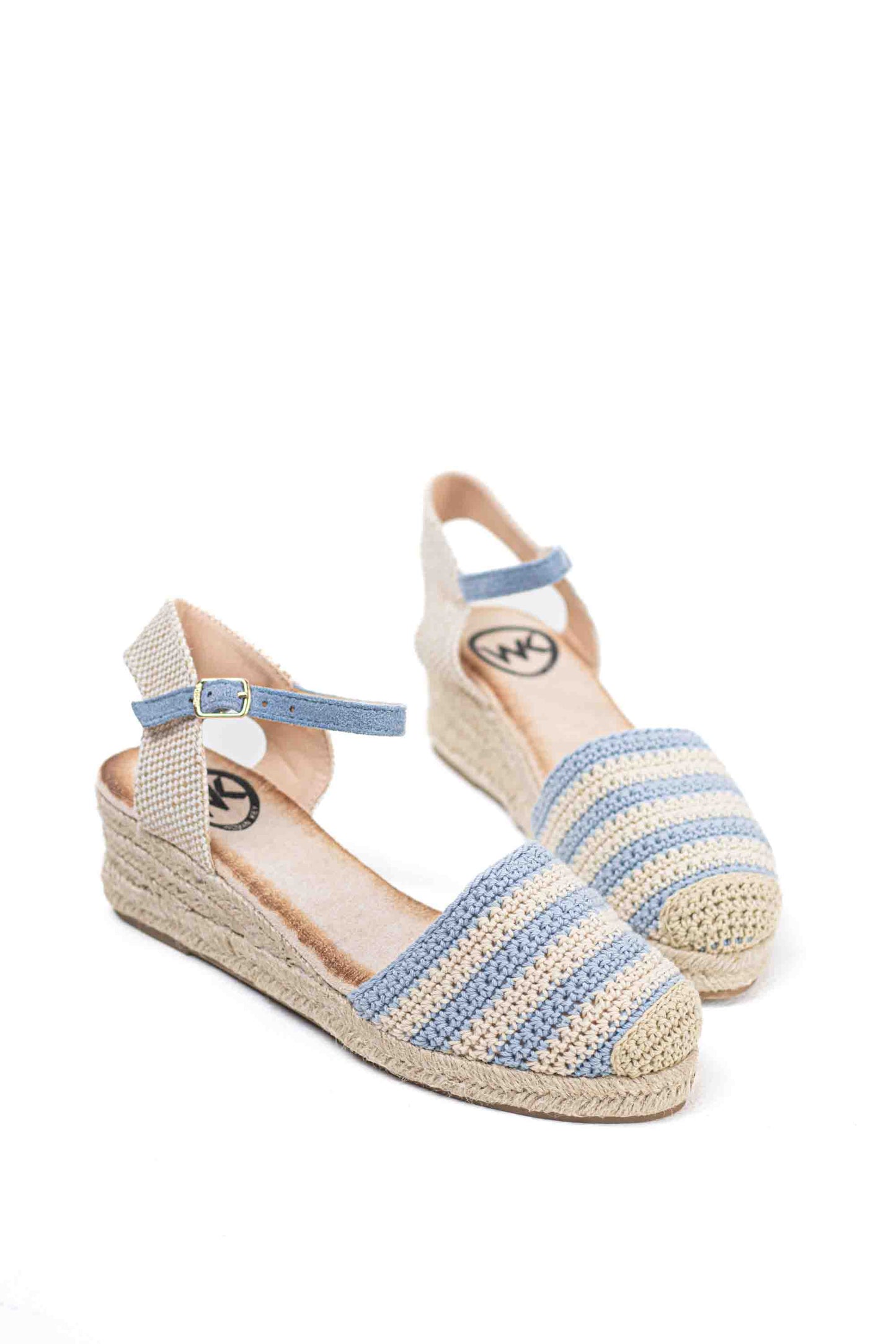 Alpargatas cuñas bajas de espartos mujer diseño crochet con rayas