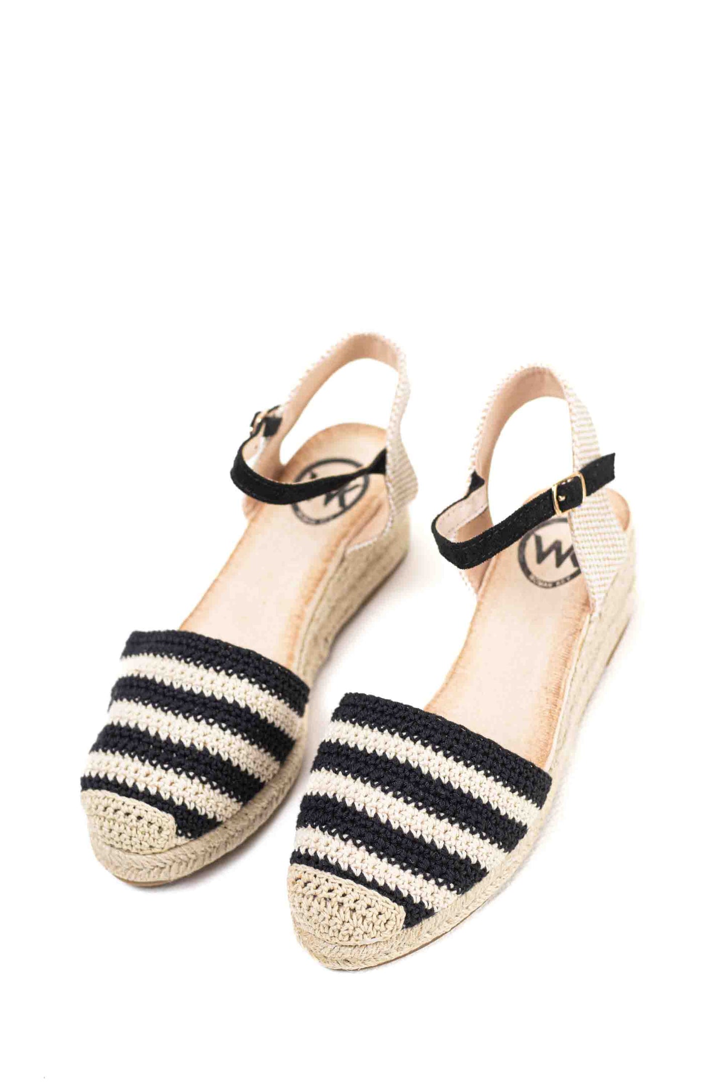 Alpargatas cuñas bajas de espartos mujer diseño crochet con rayas