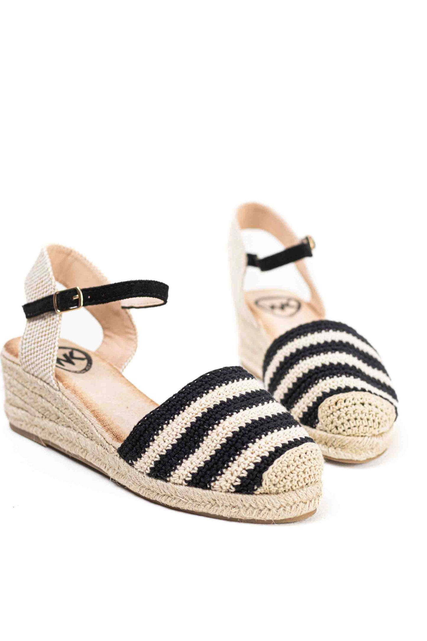Alpargatas cuñas bajas de espartos mujer diseño crochet con rayas