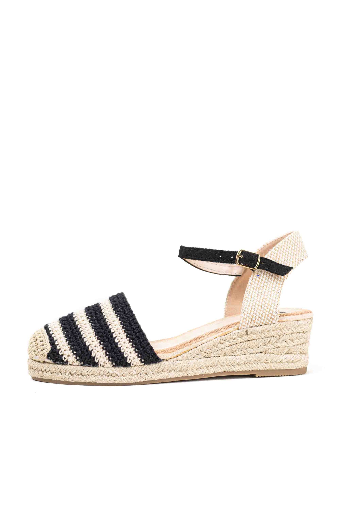 Alpargatas cuñas bajas de espartos mujer diseño crochet con rayas