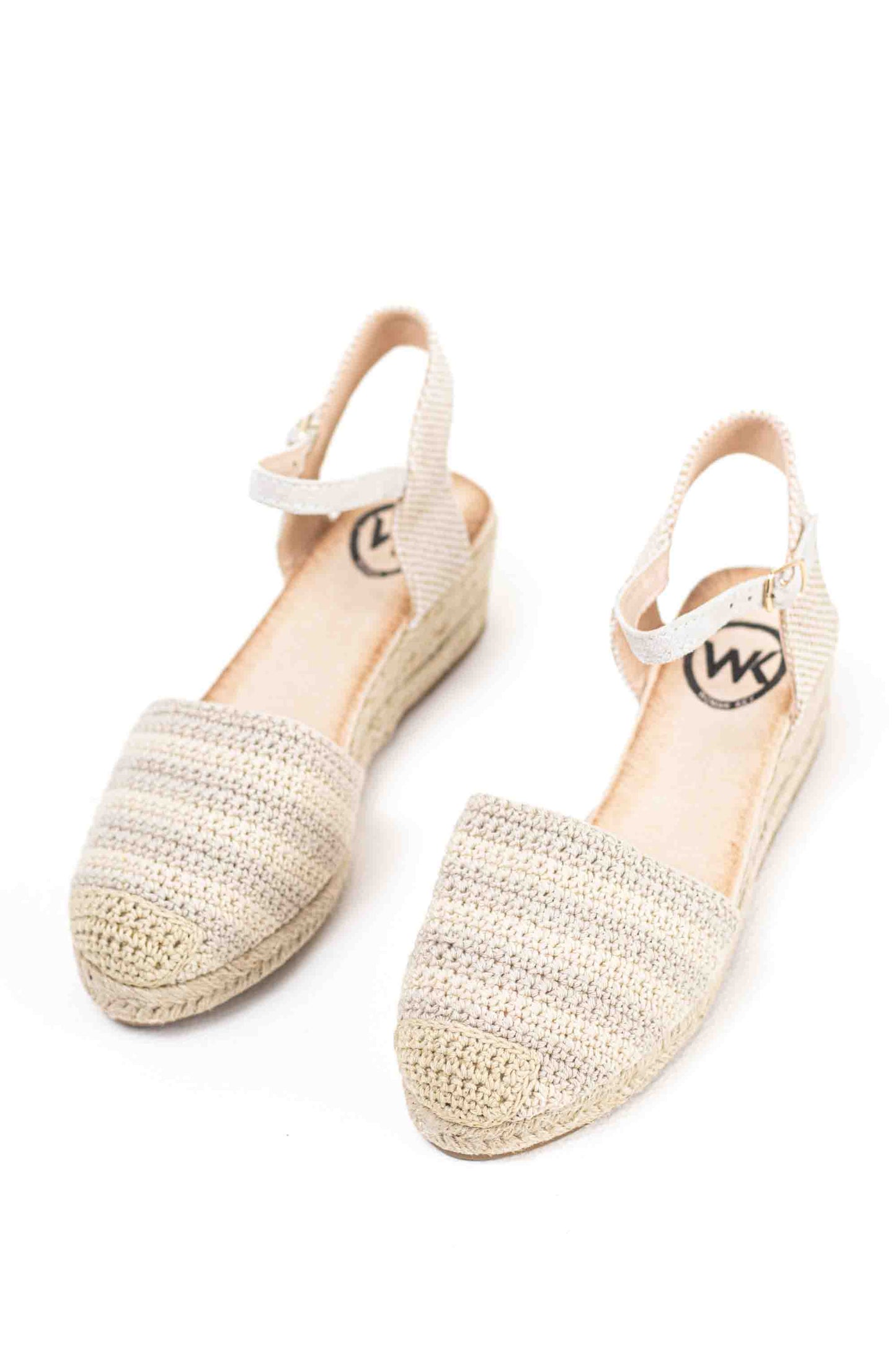 Alpargatas cuñas bajas de espartos mujer diseño crochet con rayas