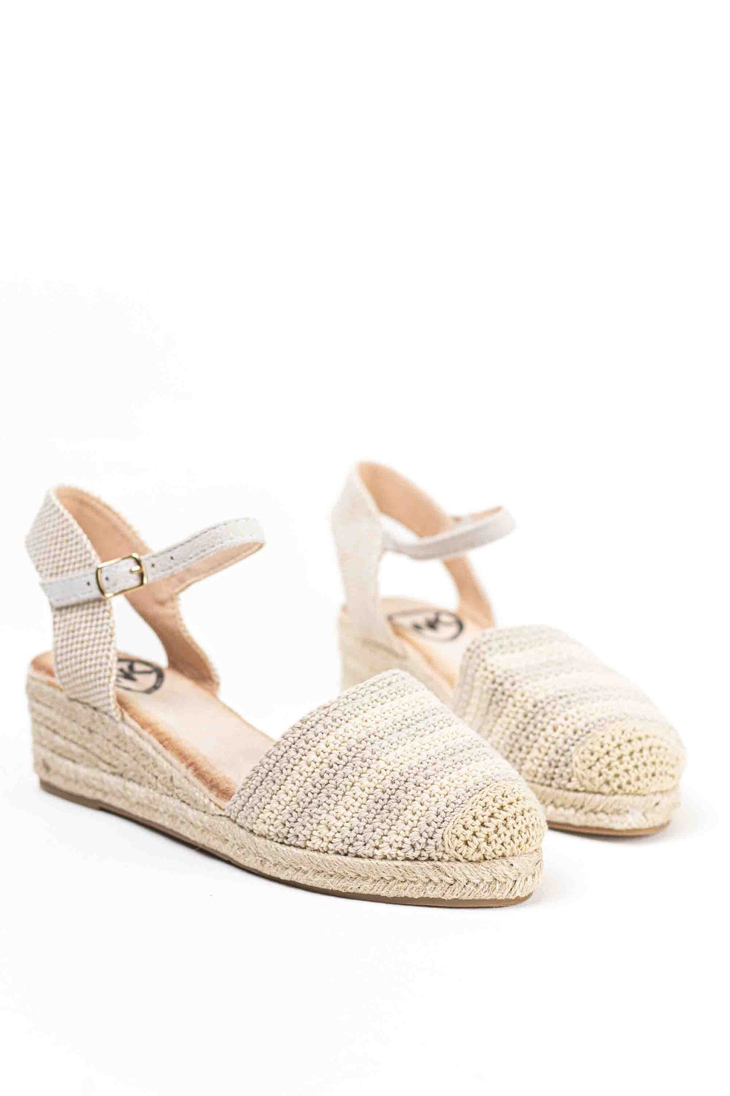 Alpargatas cuñas bajas de espartos mujer diseño crochet con rayas