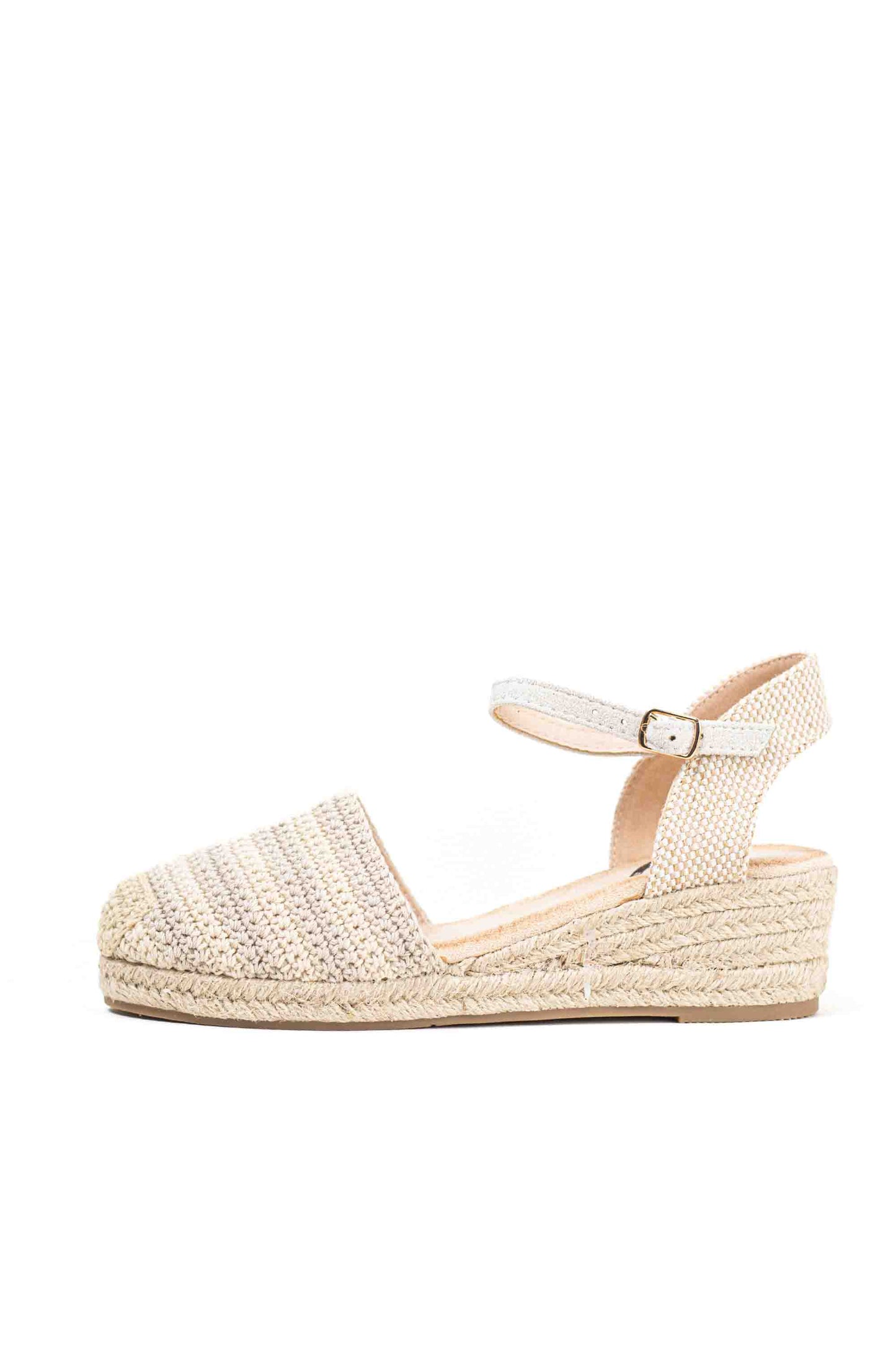 Alpargatas cuñas bajas de espartos mujer diseño crochet con rayas