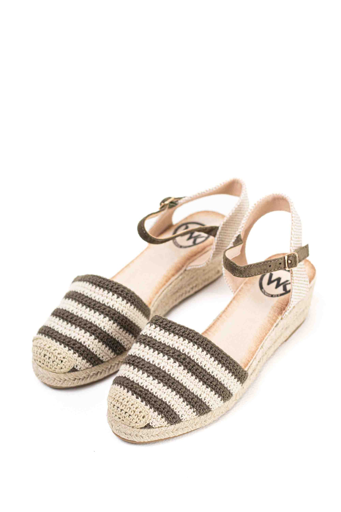 Alpargatas cuñas bajas de espartos mujer diseño crochet con rayas