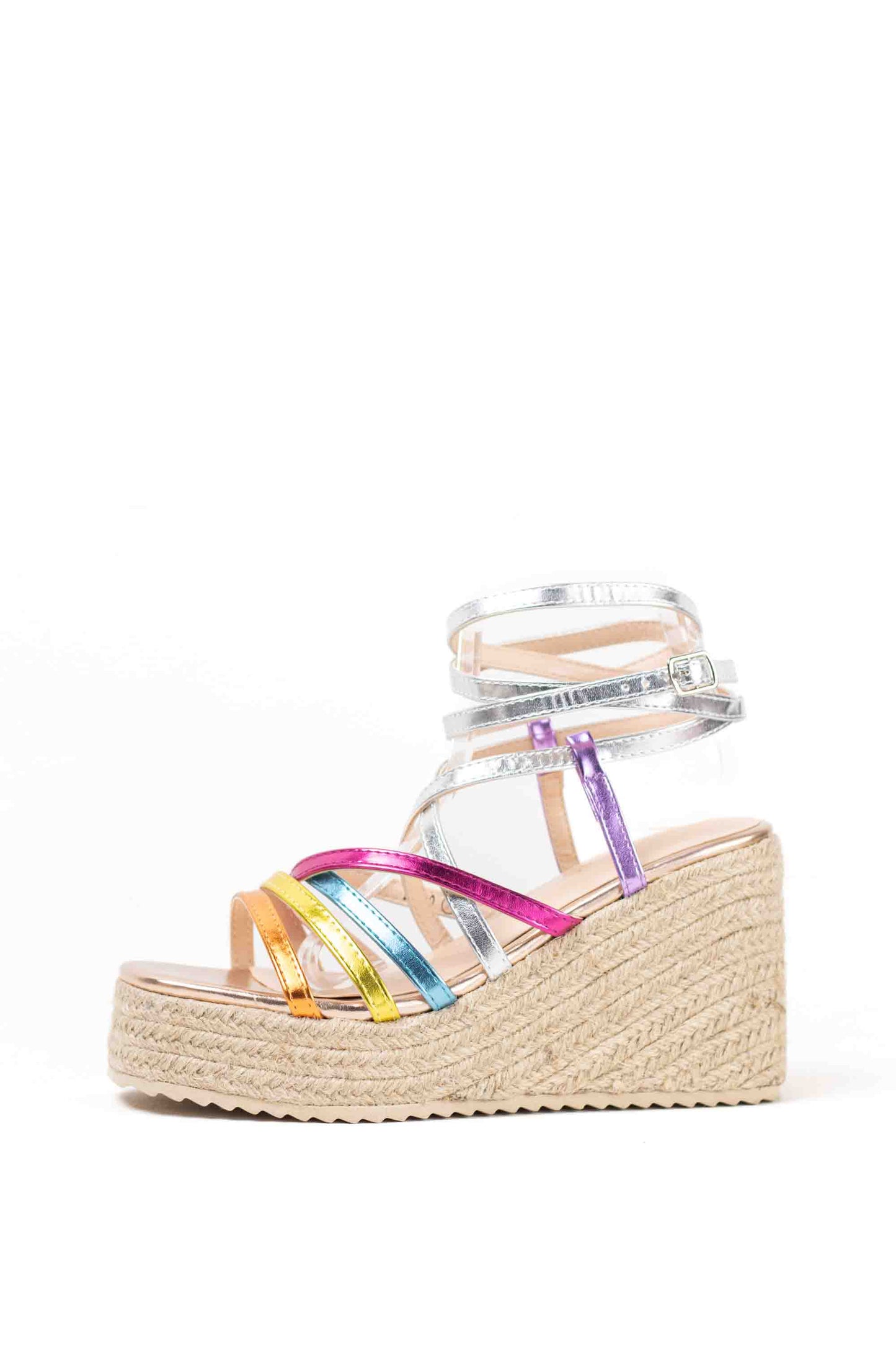 Sandalias cuñas altas con plataforma de espartos para mujer con tiras cruzadas