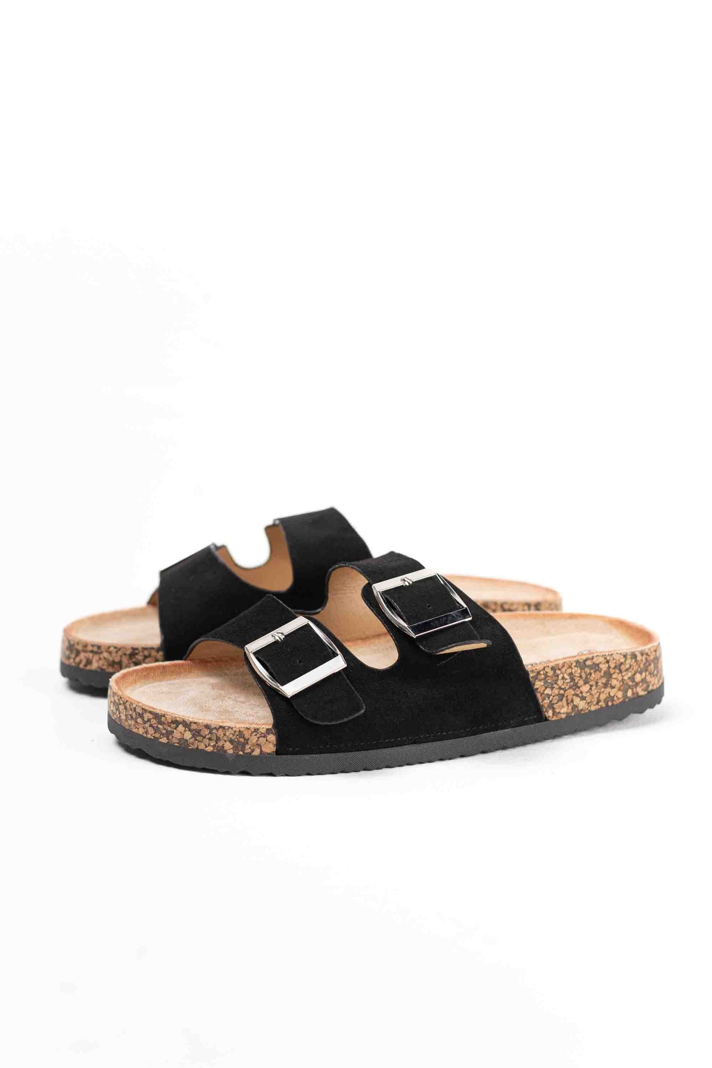 Sandalias mujer planas con doble hebilla metálica con suela corcho