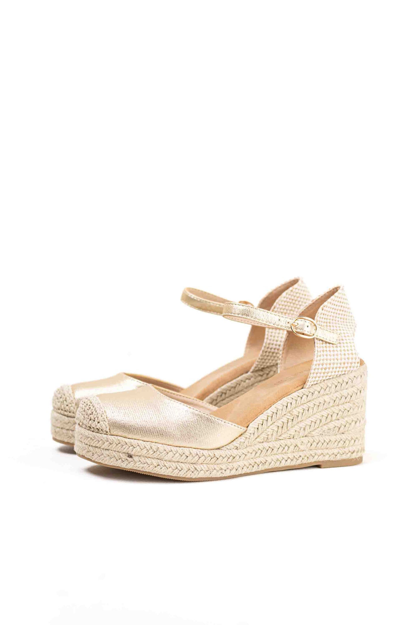 alpargatas doradas mujer de cunas altas de esparto con plataforma ligera con plantillas acolchadas color Doradas talla 36