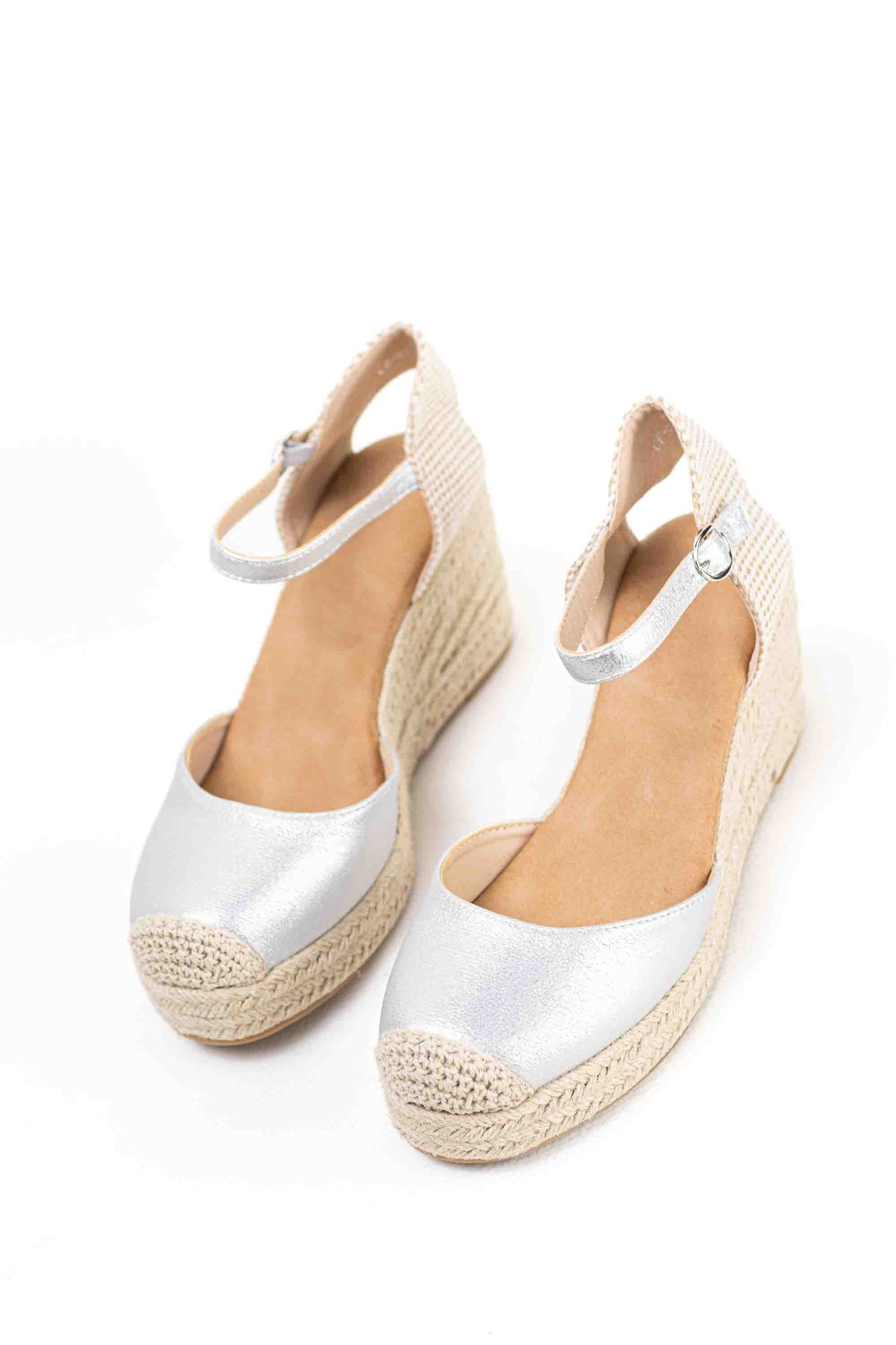 alpargatas doradas mujer de cunas altas de esparto con plataforma ligera con plantillas acolchadas color Plateadas talla 38