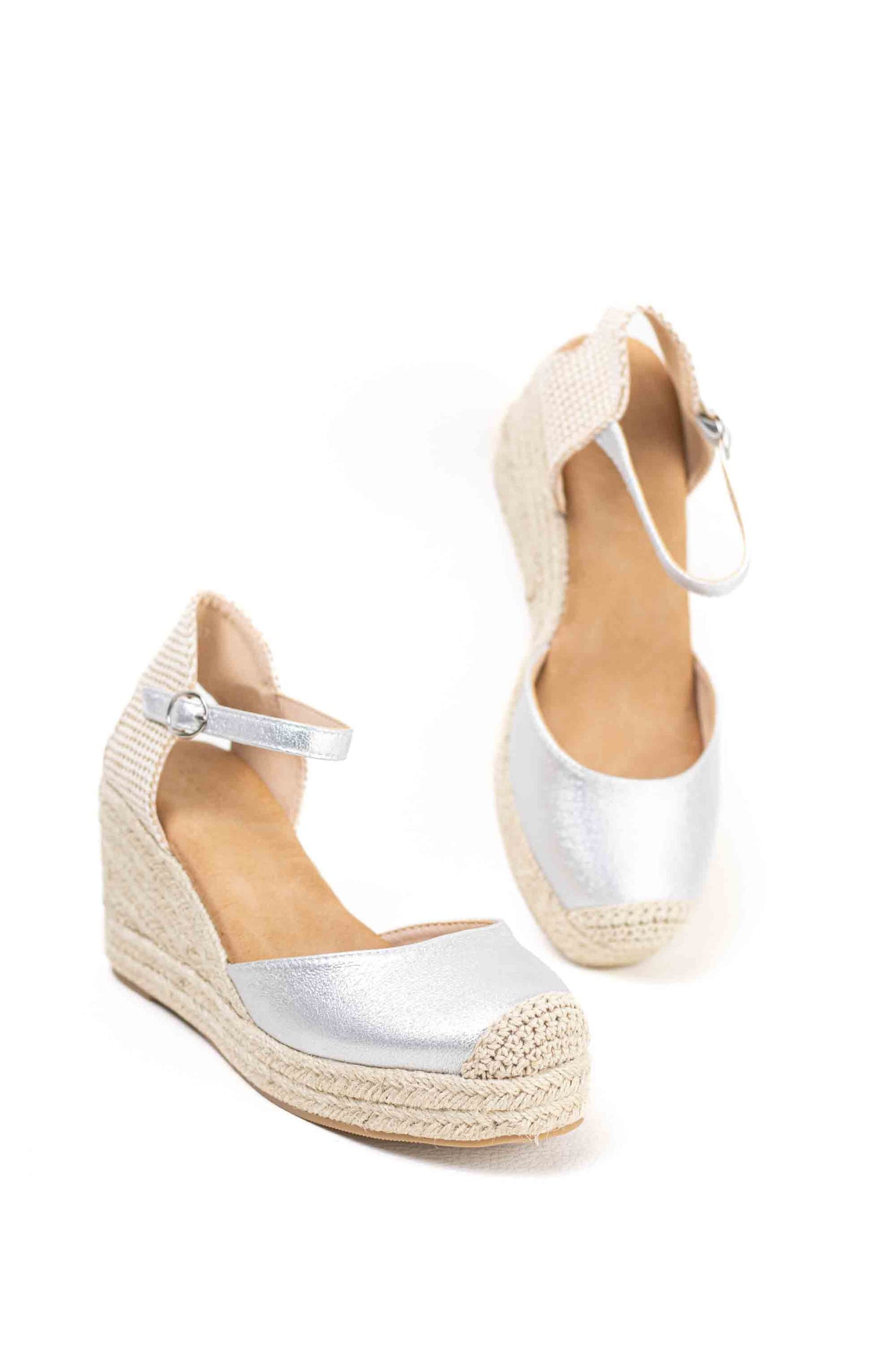 alpargatas doradas mujer de cunas altas de esparto con plataforma ligera con plantillas acolchadas color Plateadas talla 39