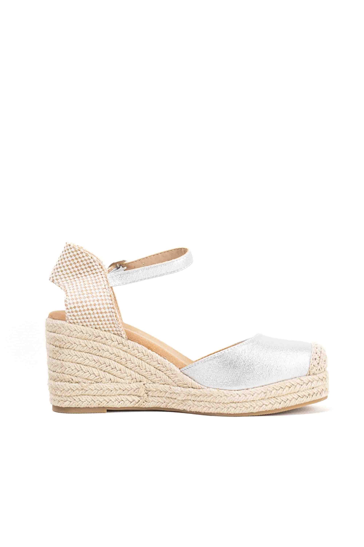 alpargatas doradas mujer de cunas altas de esparto con plataforma ligera con plantillas acolchadas color Plateadas talla 40