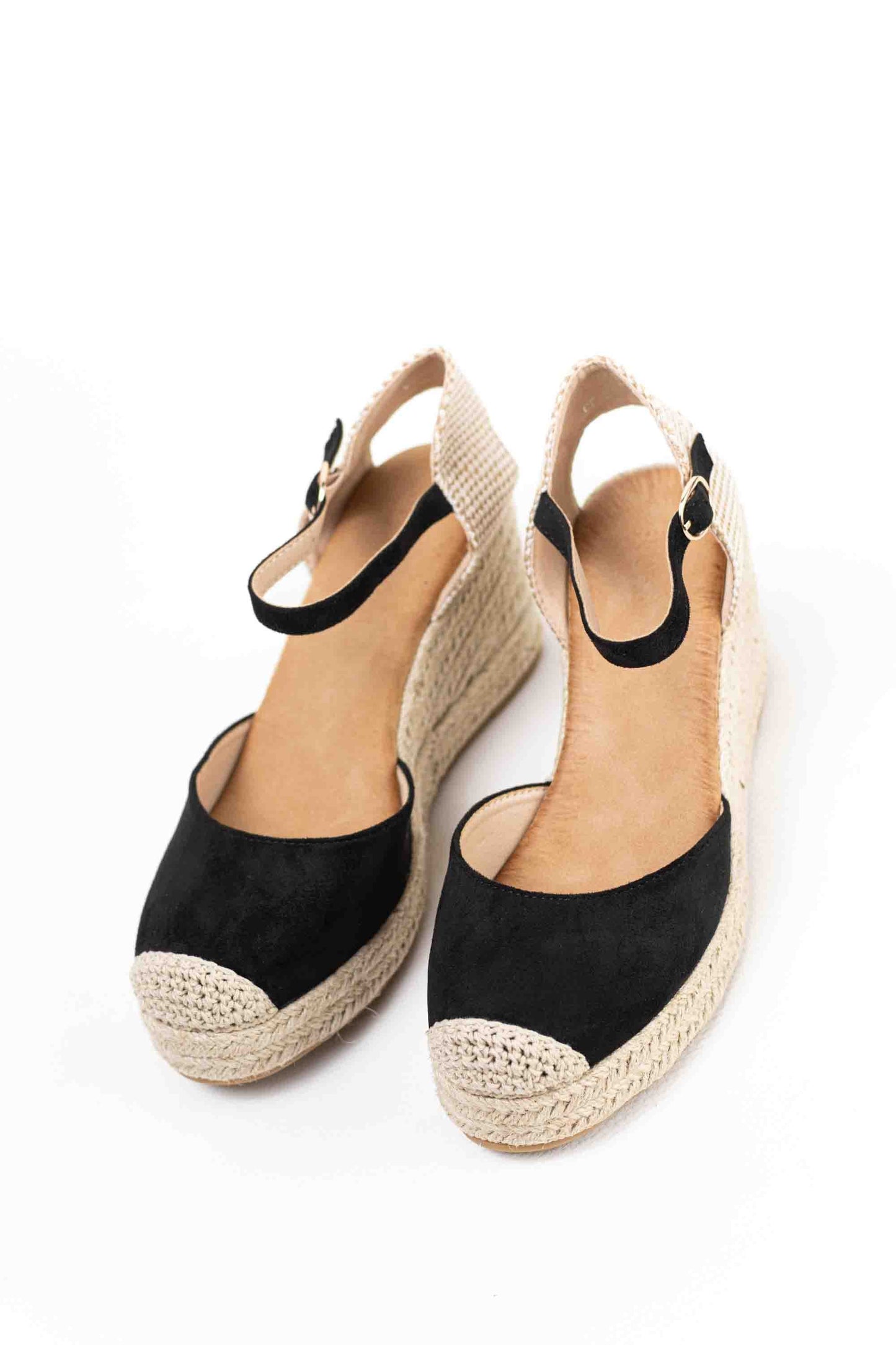 alpargatas doradas mujer de cunas altas de esparto con plataforma ligera con plantillas acolchadas color Negras talla 38