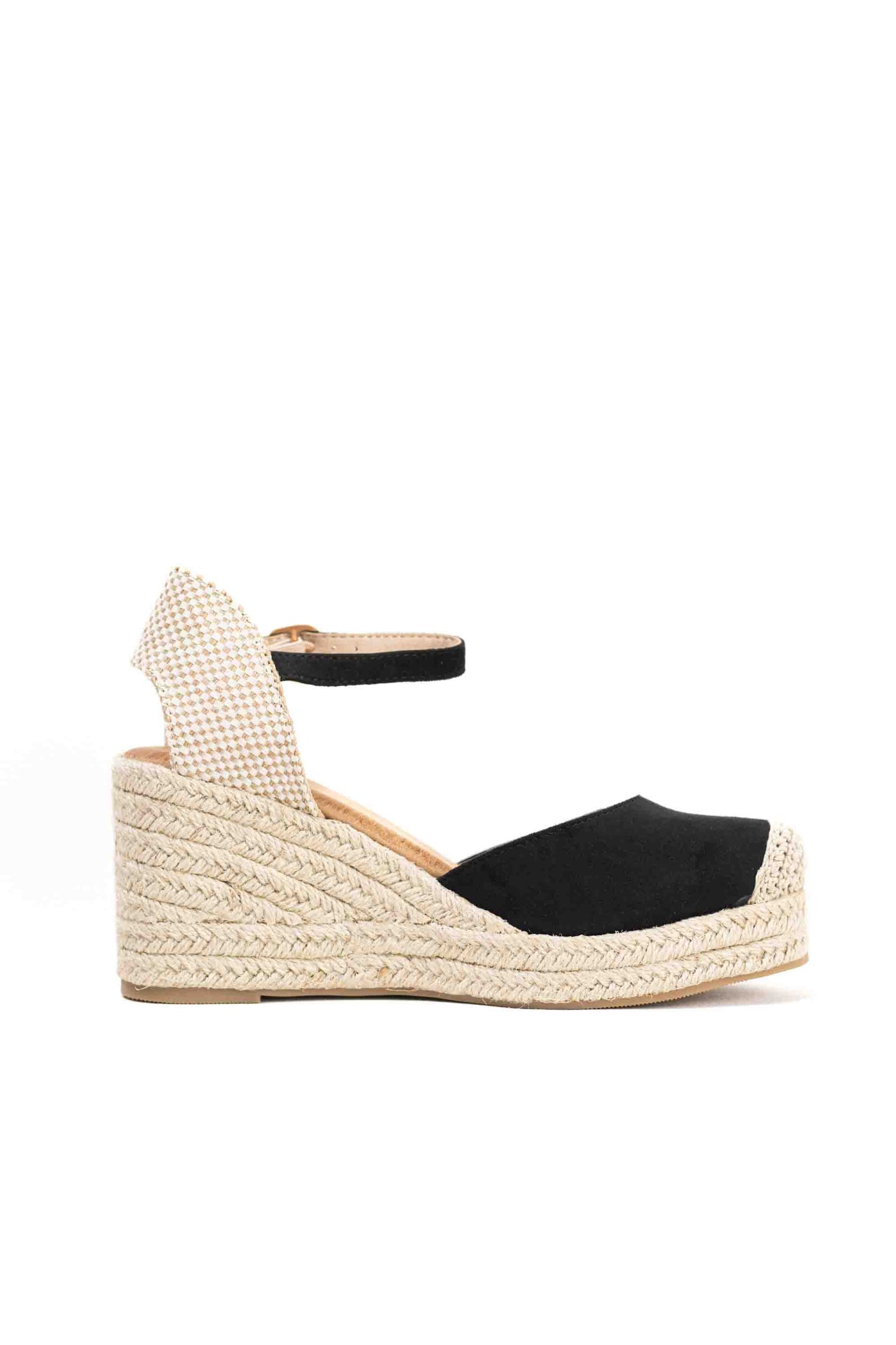 alpargatas doradas mujer de cunas altas de esparto con plataforma ligera con plantillas acolchadas color Negras talla 40