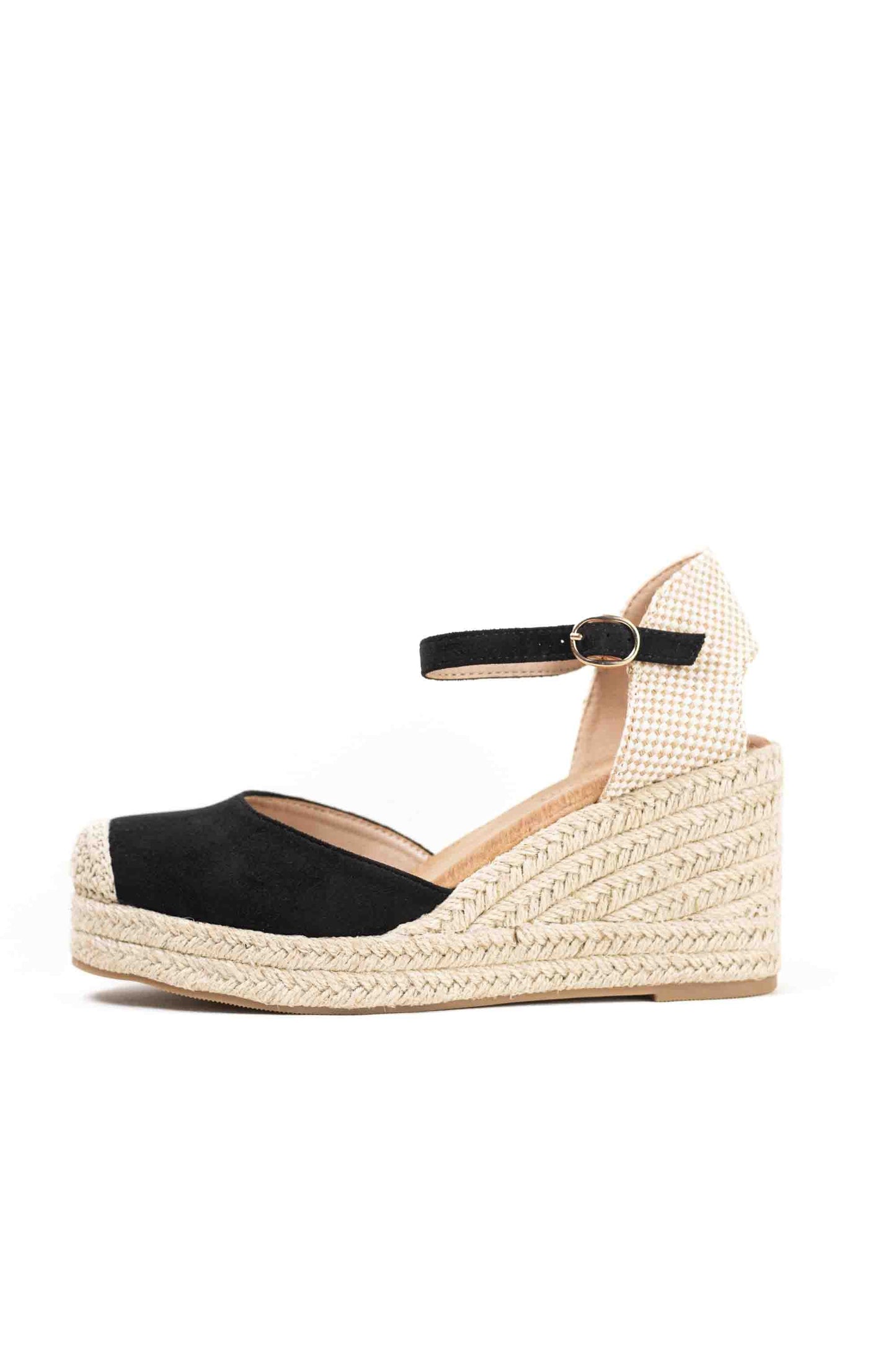 alpargatas doradas mujer de cunas altas de esparto con plataforma ligera con plantillas acolchadas color Negras talla 41