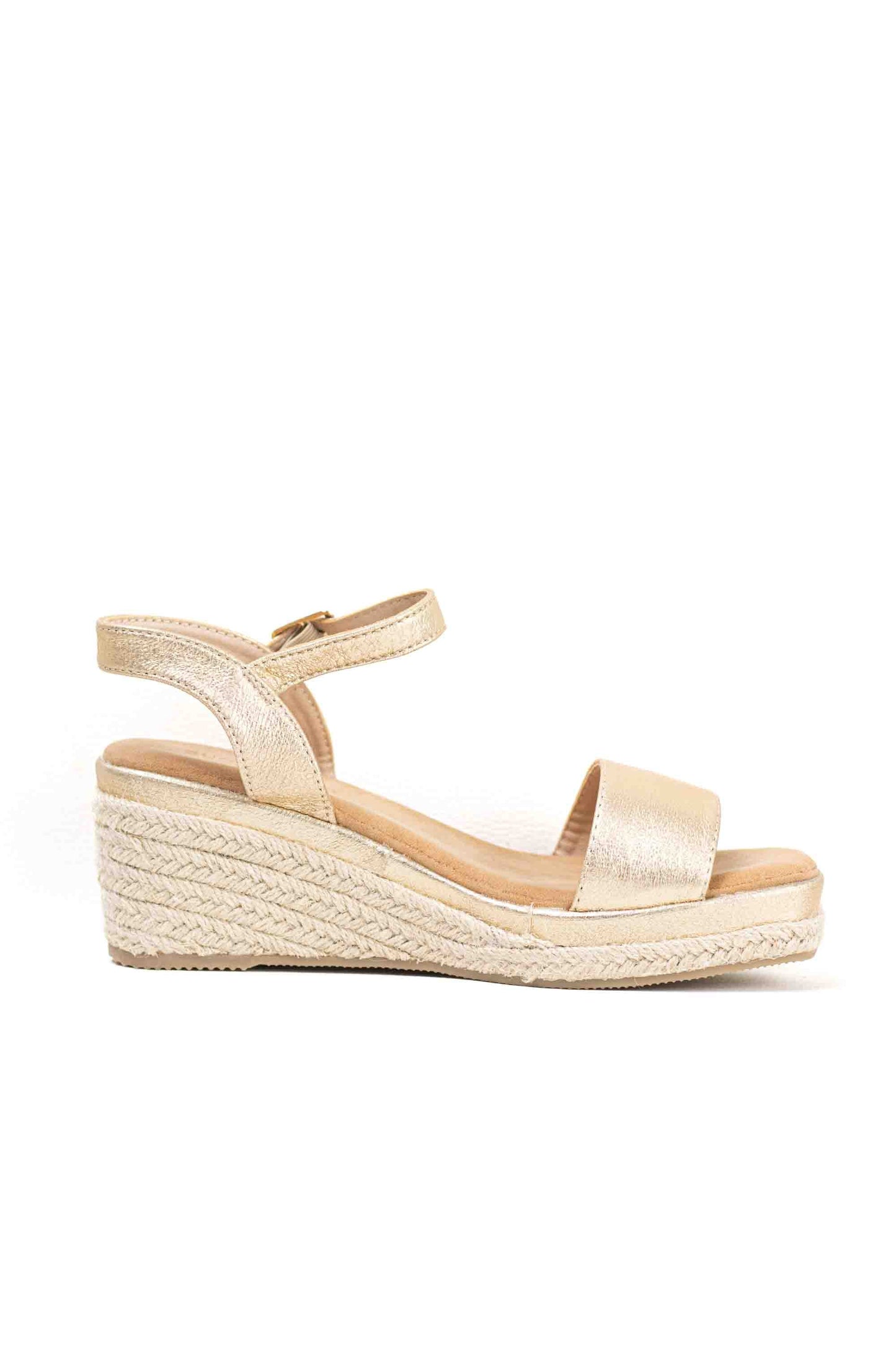 Sandalias doradas mujer cuña mediana de espartos con plataforma
