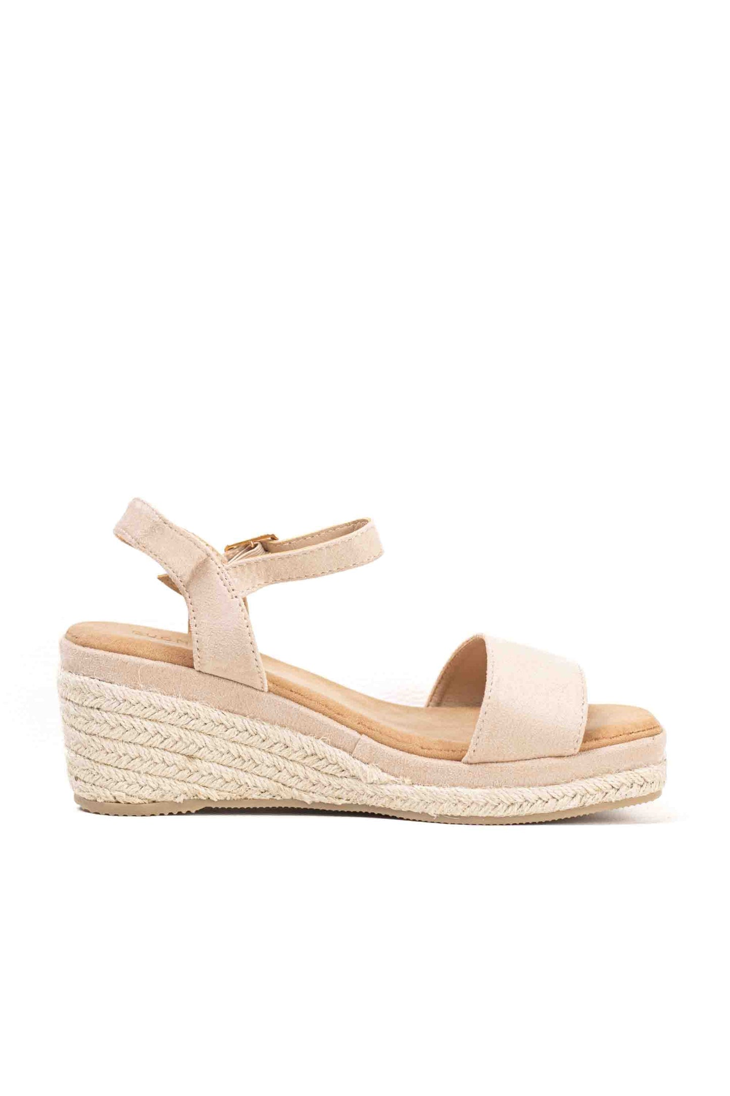 Sandalias doradas mujer cuña mediana de espartos con plataforma