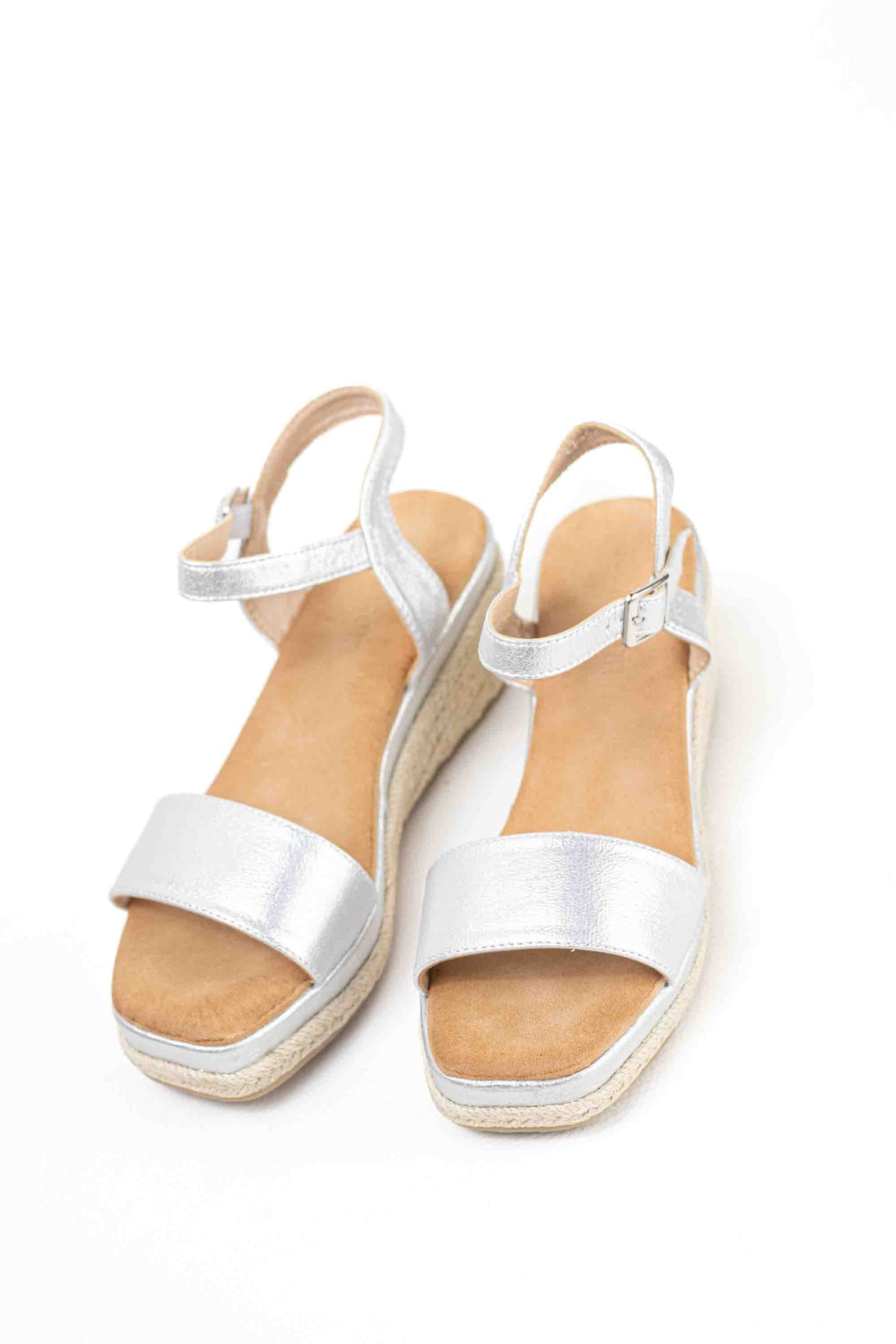 Sandalias doradas mujer cuña mediana de espartos con plataforma