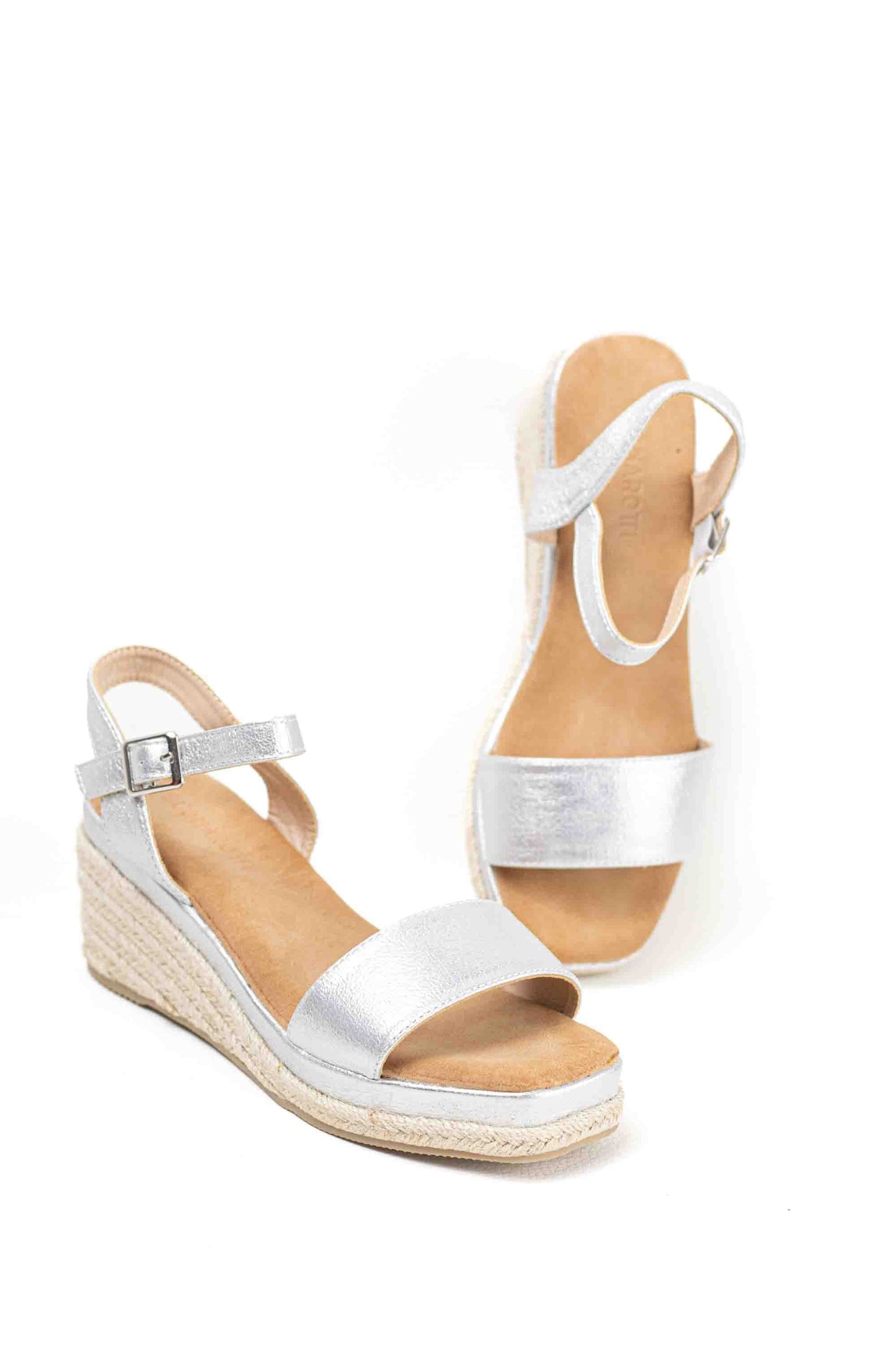 Sandalias doradas mujer cuña mediana de espartos con plataforma