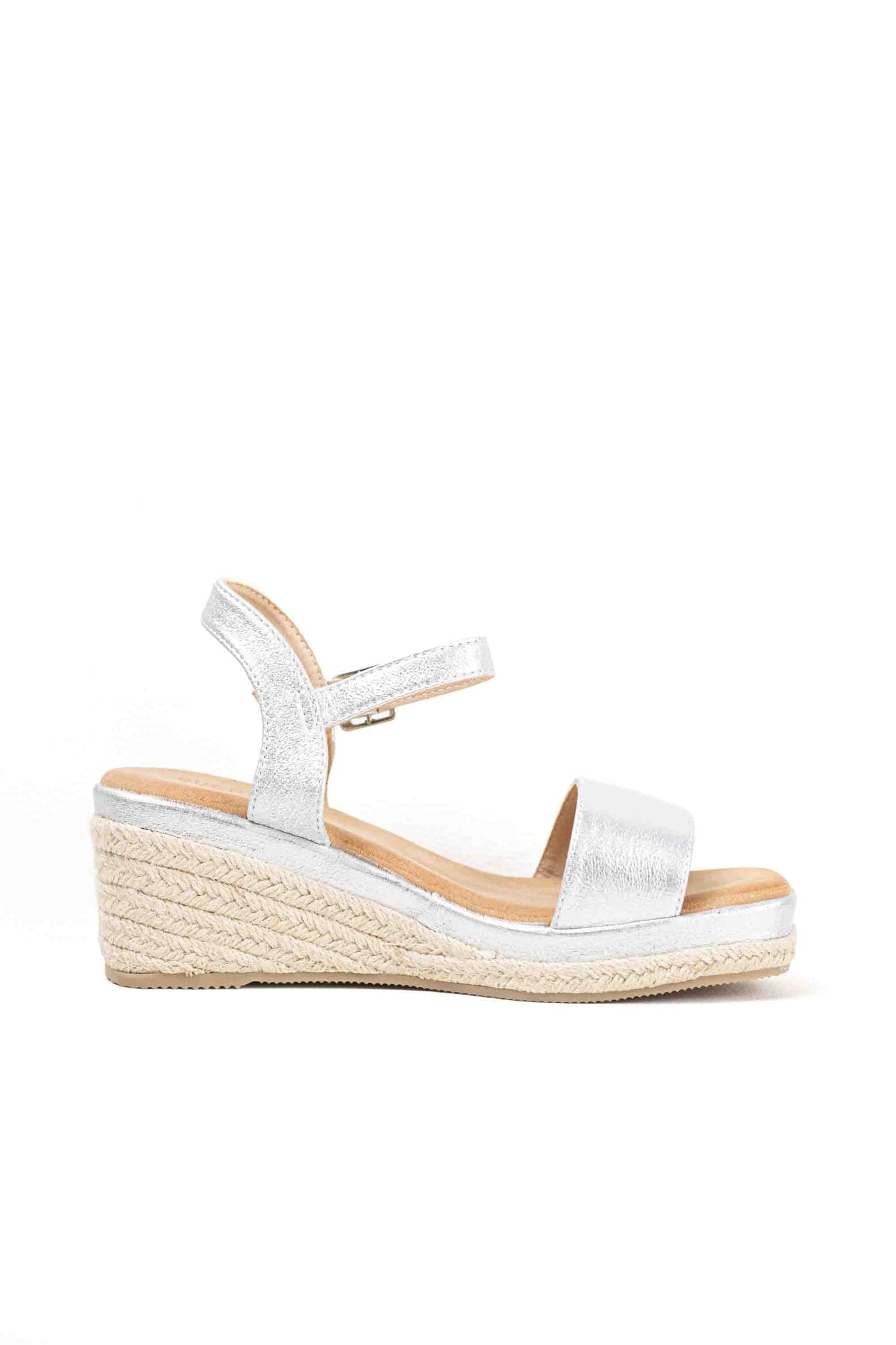 Sandalias doradas mujer cuña mediana de espartos con plataforma