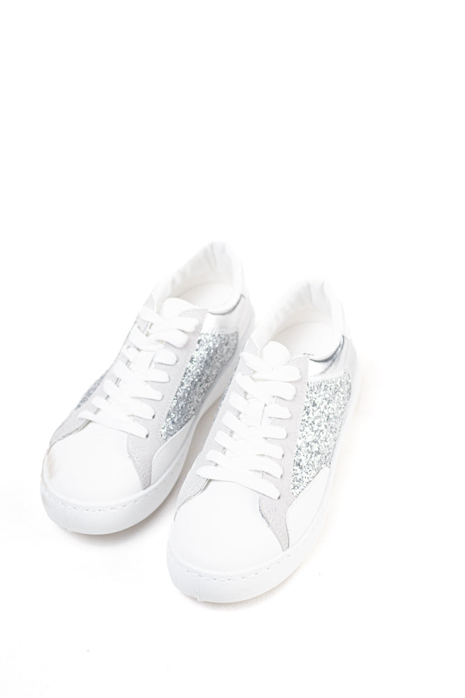 Zapatillas plataforma mujer detalla purpurinas con cordones