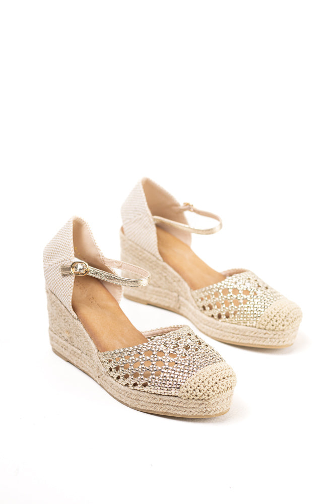 alpargatas cunas altas de espartos para mujer con plataforma y plantilla acolchada color Doradas talla 40