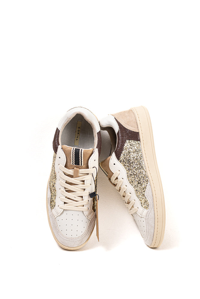 Zapatillas doradas para mujer con lentejuelas y suela de goma Corina