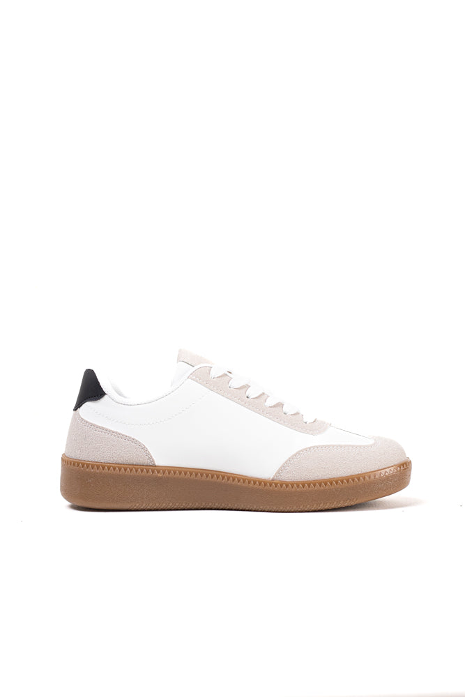 Zapatillas deportivas blancas para mujer con detalle en negro, estilo clásico y moderno para el uso diario