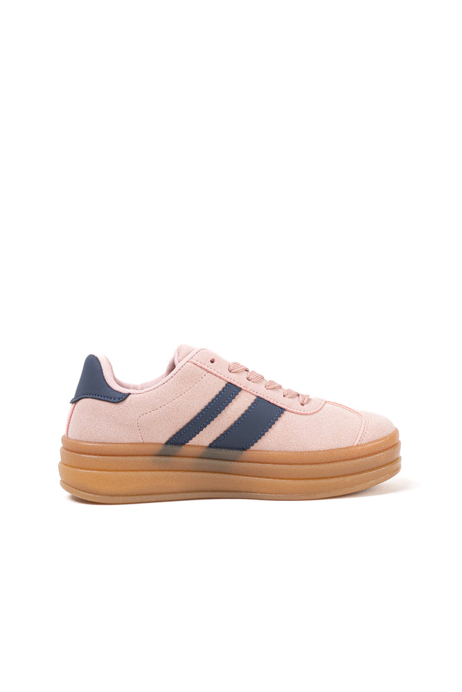 Zapatillas en rosa pálido para mujer con detalle de rayas azules, estilo sutil y confort para el día a día