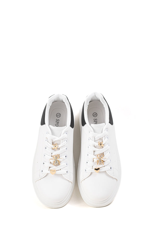Zapatillas blancas para mujer con detalles dorados,elegancia casual para el día a día