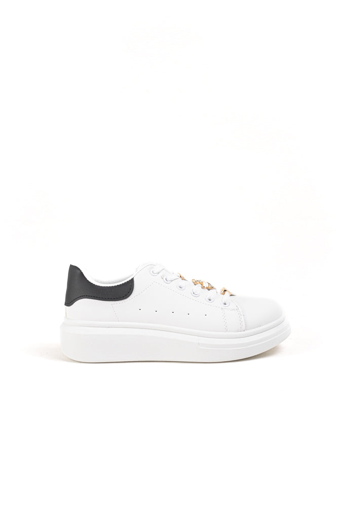Zapatillas blancas para mujer con detalles dorados,elegancia casual para el día a día