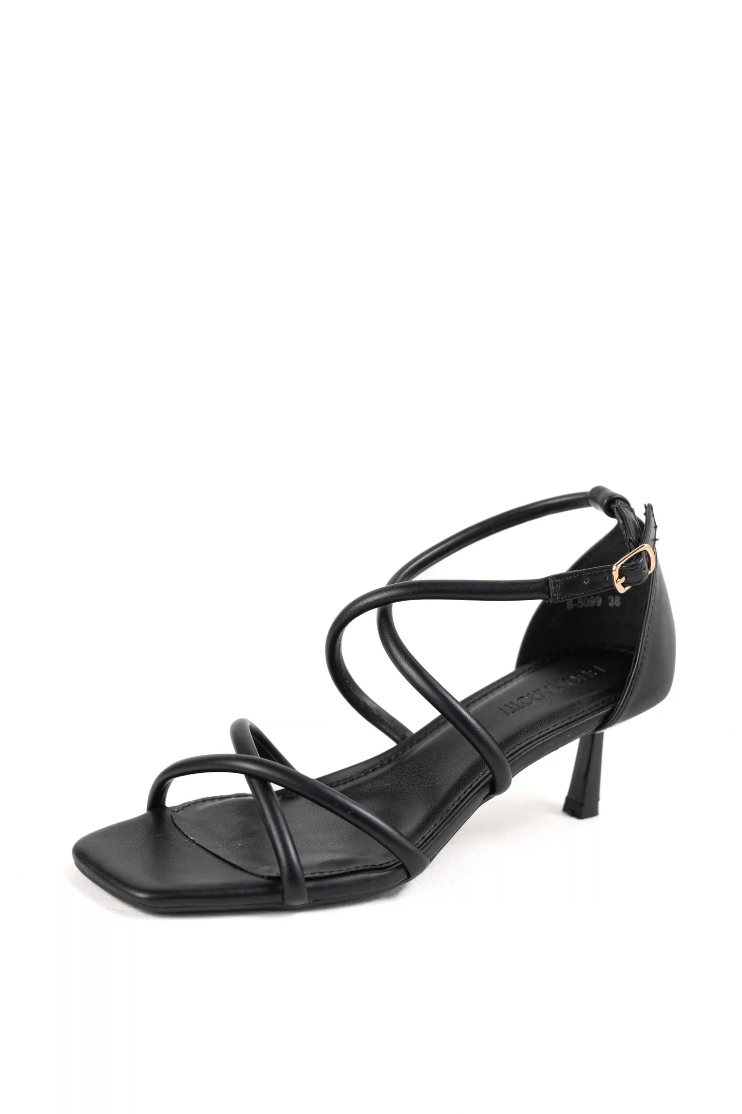 sandalia de tacon medio con tiras suela antideslizante estilo elegante y cierre de hebilla sandalias color Negras talla 39