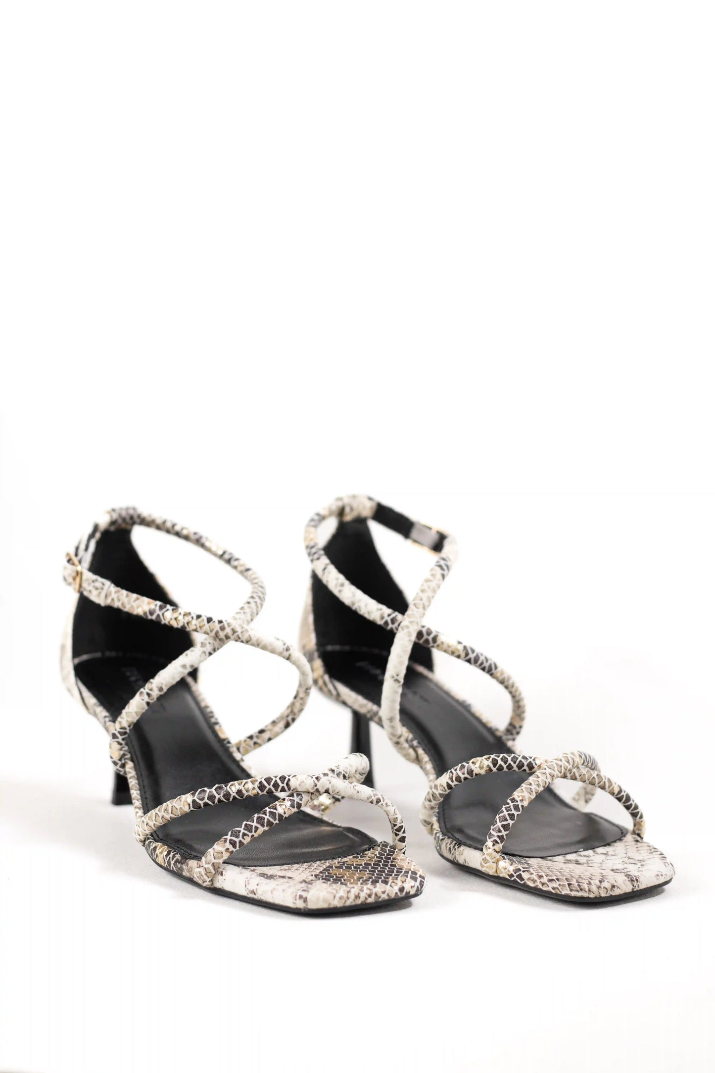 sandalia de tacon medio con tiras suela antideslizante estilo elegante y cierre de hebilla sandalias color Serpiente talla 36