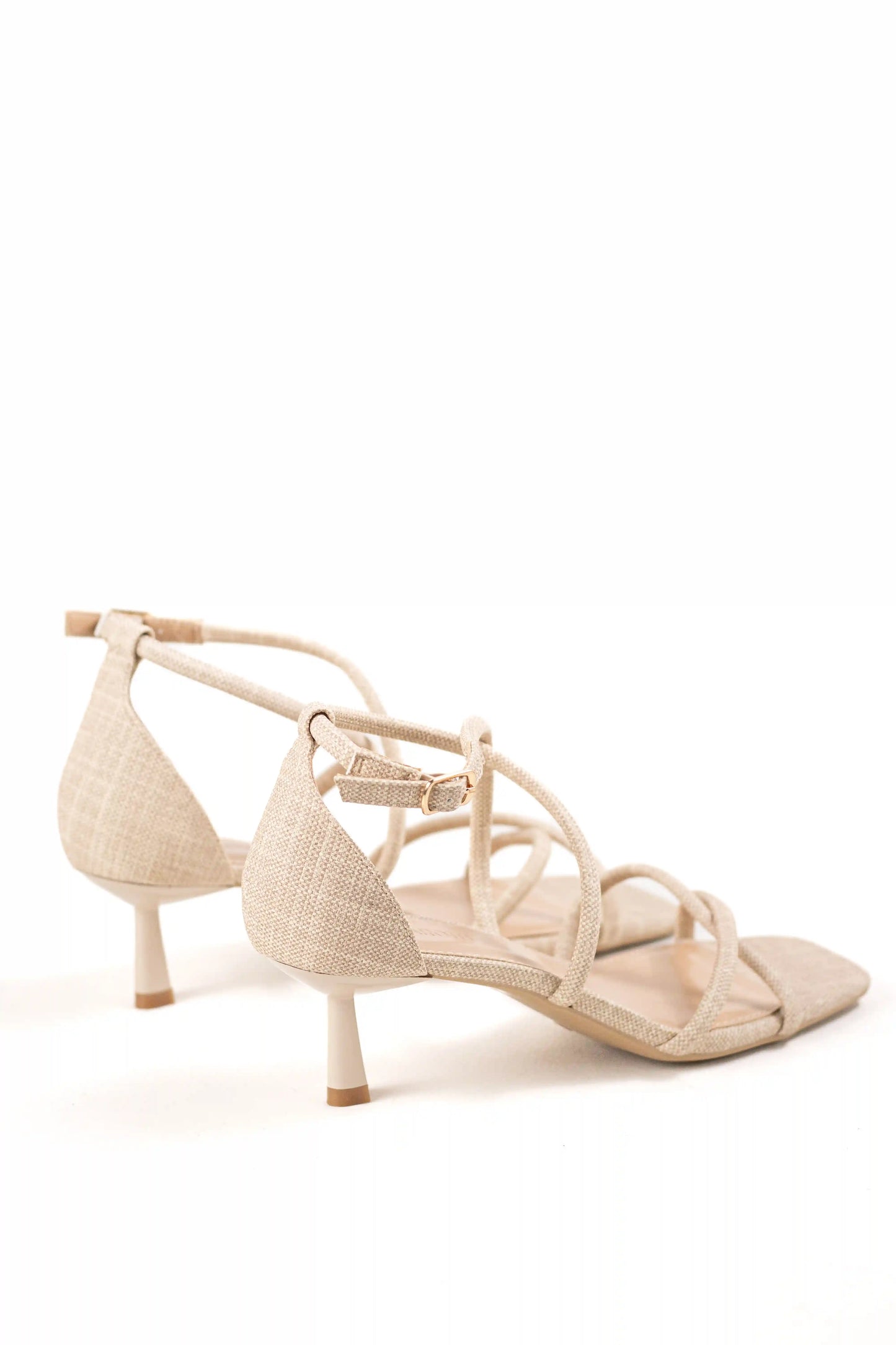 sandalia de tacon medio con tiras suela antideslizante estilo elegante y cierre de hebilla sandalias color Beige talla 38