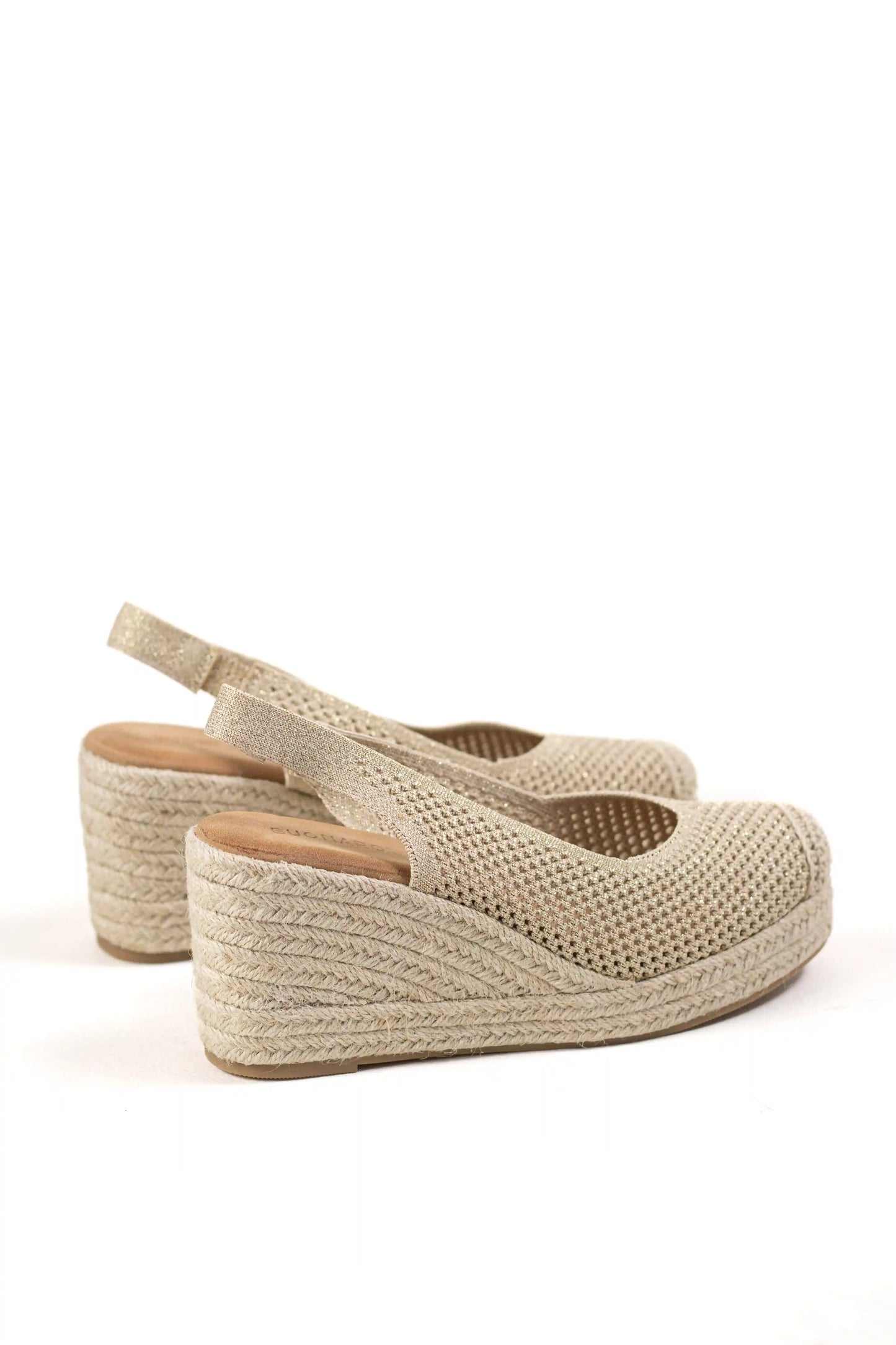 sandalias de cunas con tejido calado suela de yute estilo slingback y puntera cerrada sandalias color Doradas talla 38