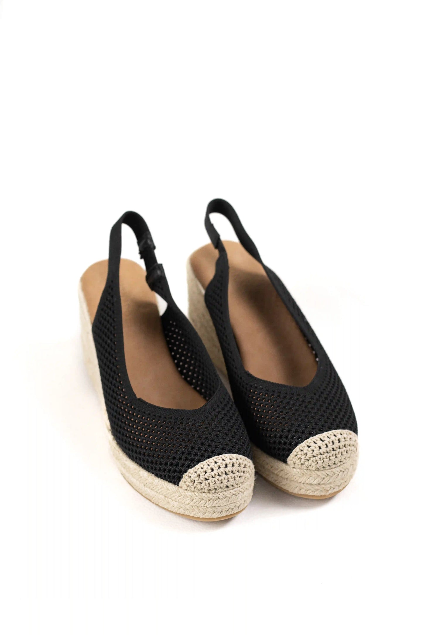 sandalias de cunas con tejido calado suela de yute estilo slingback y puntera cerrada sandalias color Negras talla 36
