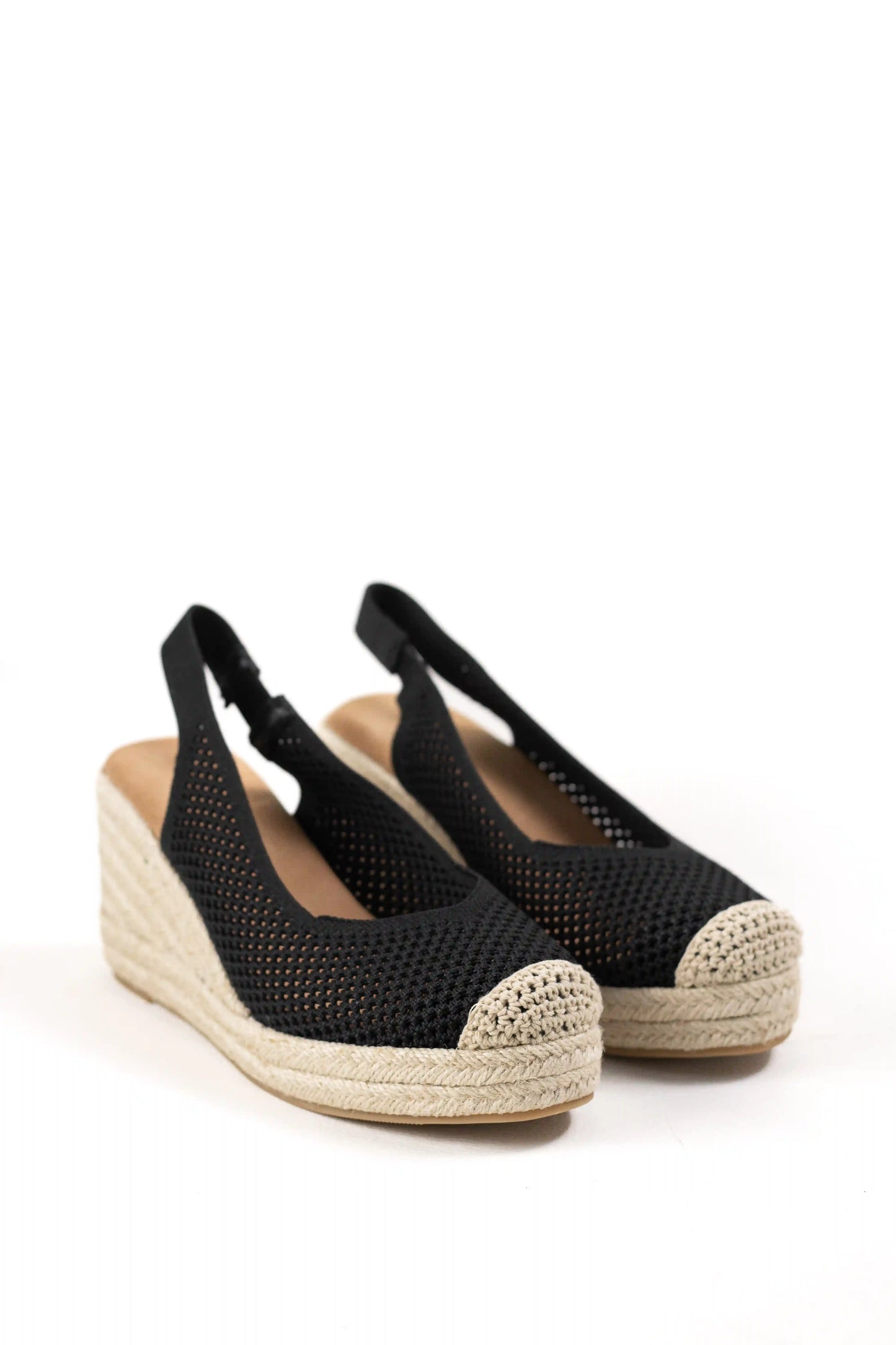 sandalias de cunas con tejido calado suela de yute estilo slingback y puntera cerrada sandalias color Negras talla 39