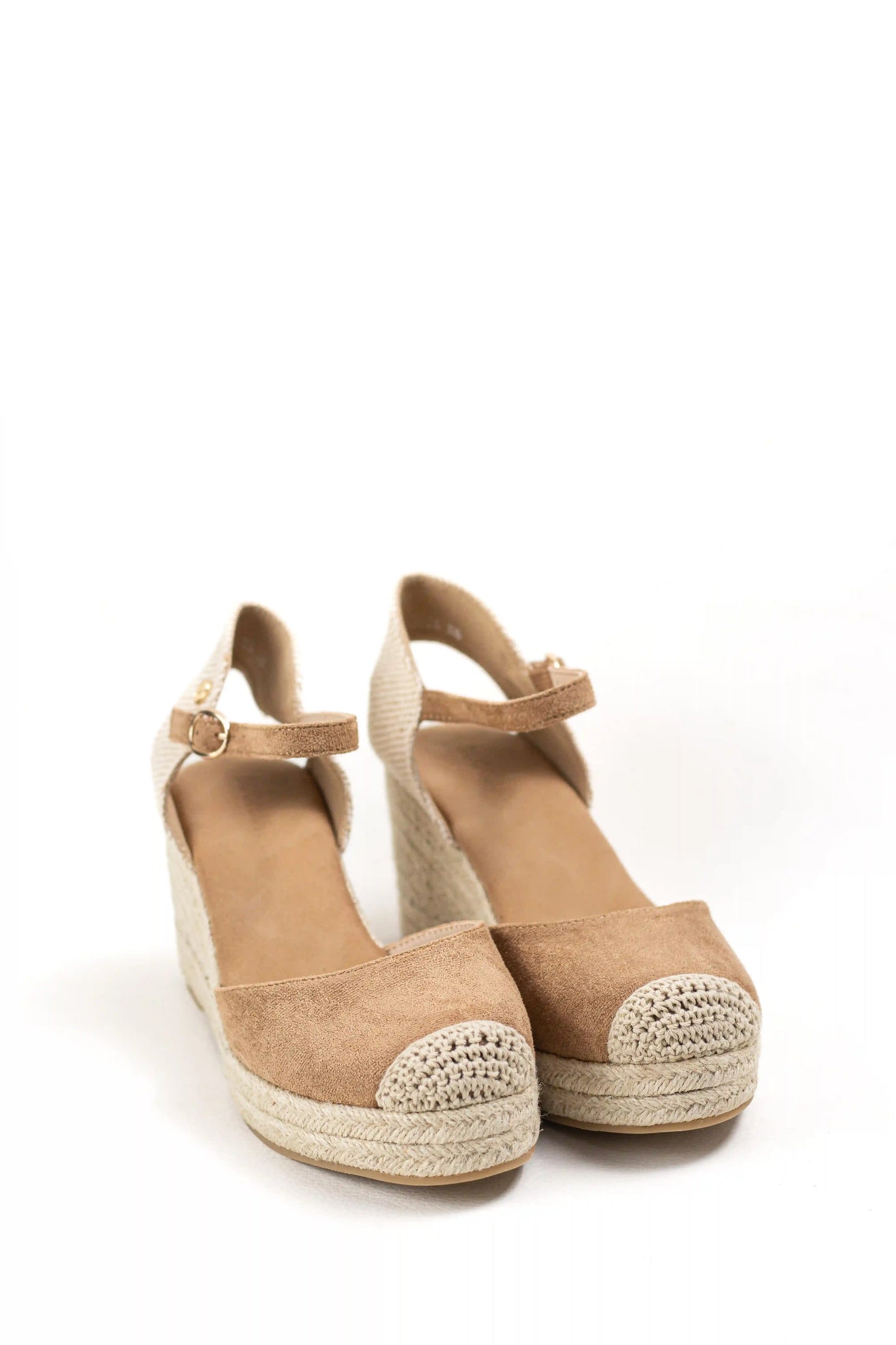 alpargatas doradas mujer de cunas altas de esparto con plataforma ligera con plantillas acolchadas color Camel talla 38